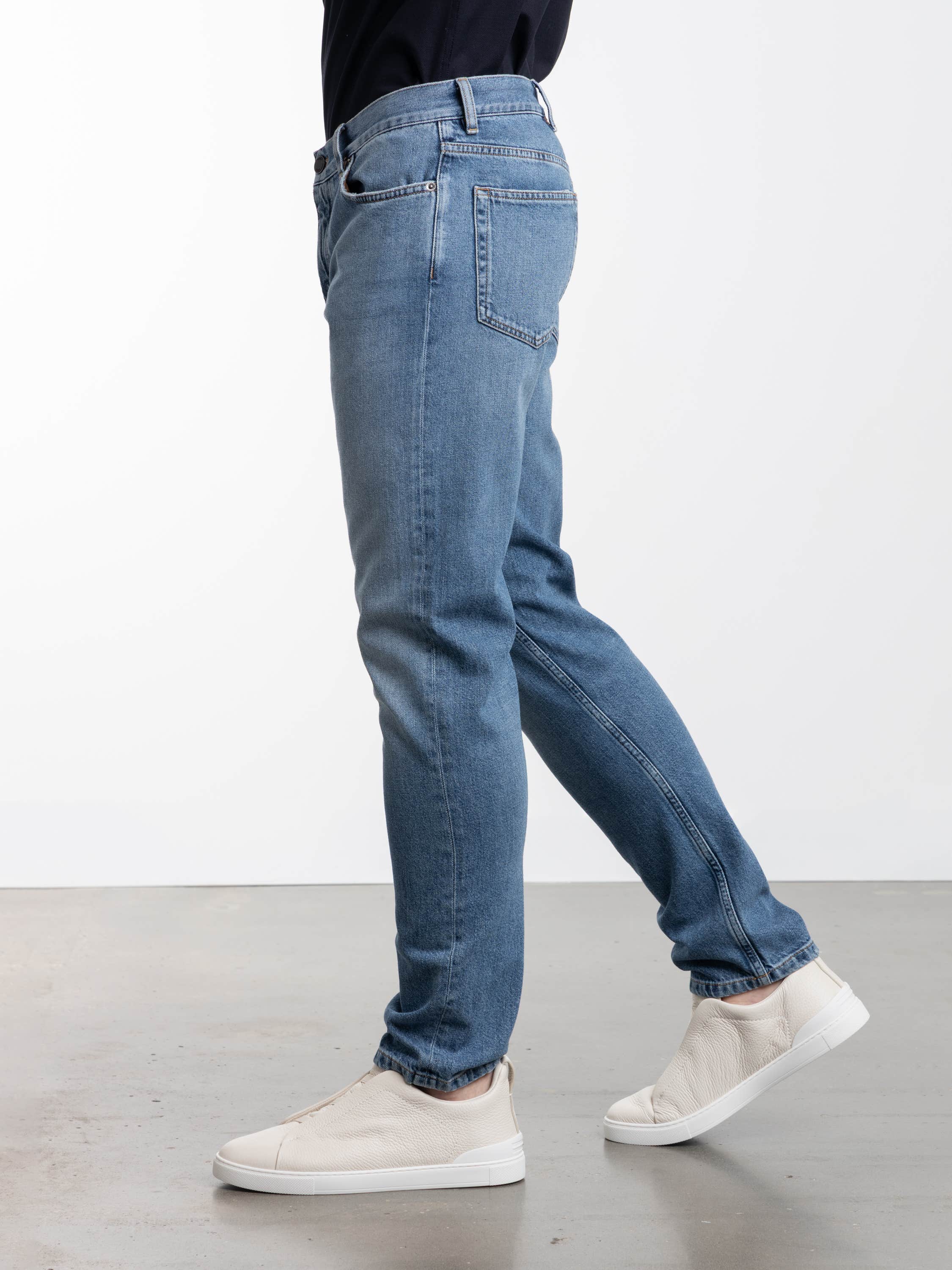 Light Blue Stone-Washed Cotton Roccia Jeans