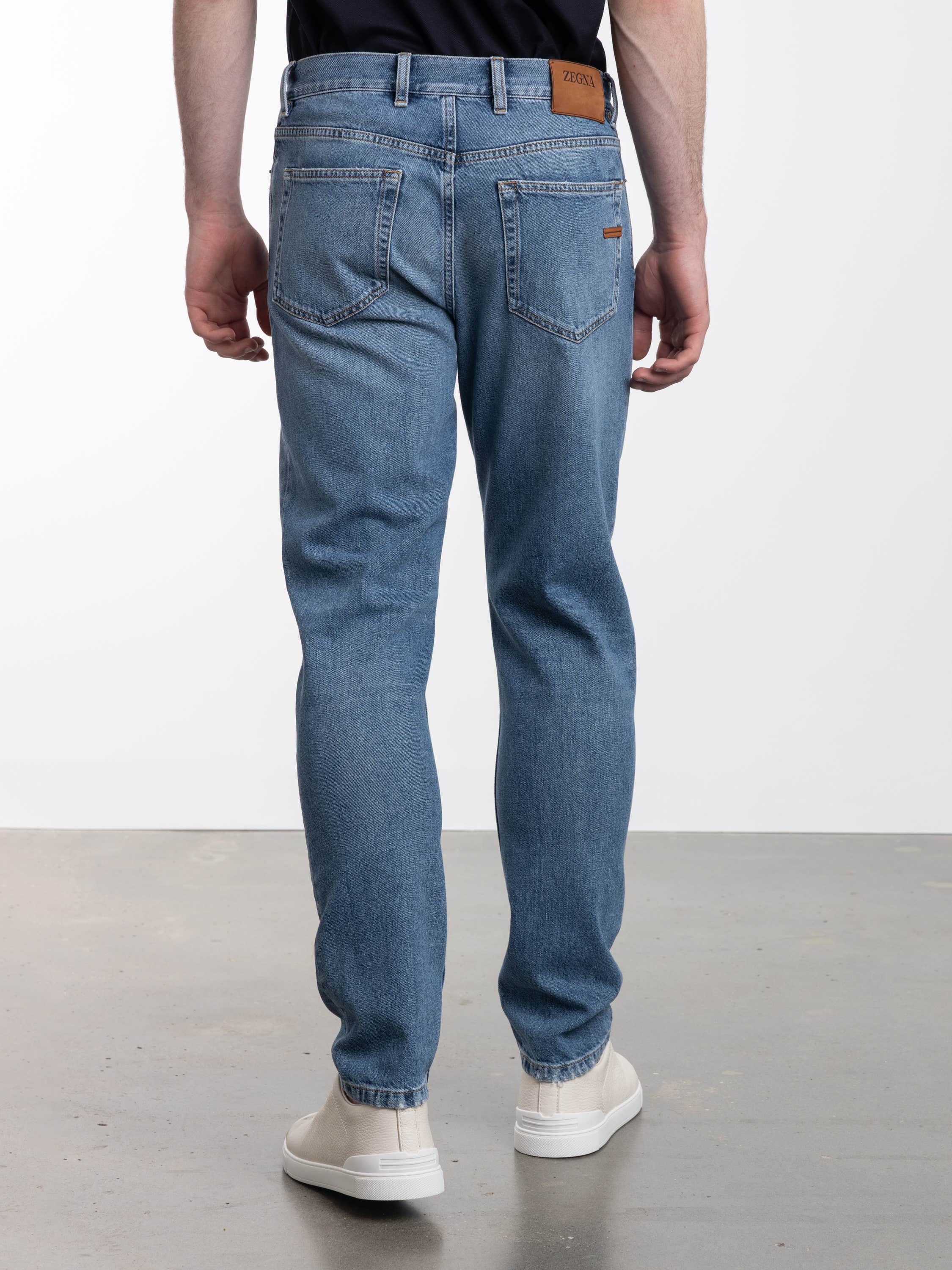 Light Blue Stone-Washed Cotton Roccia Jeans