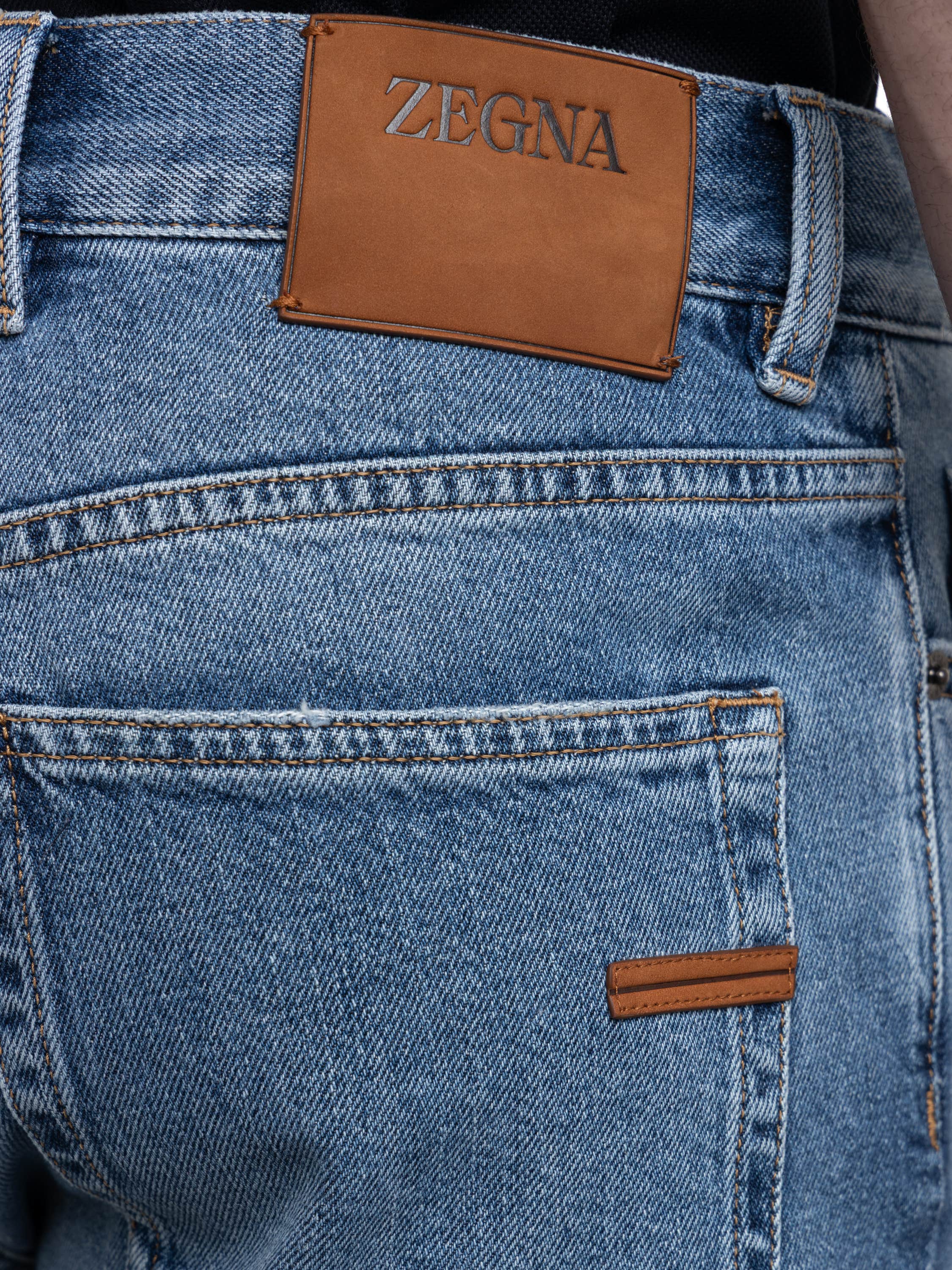 Light Blue Stone-Washed Cotton Roccia Jeans