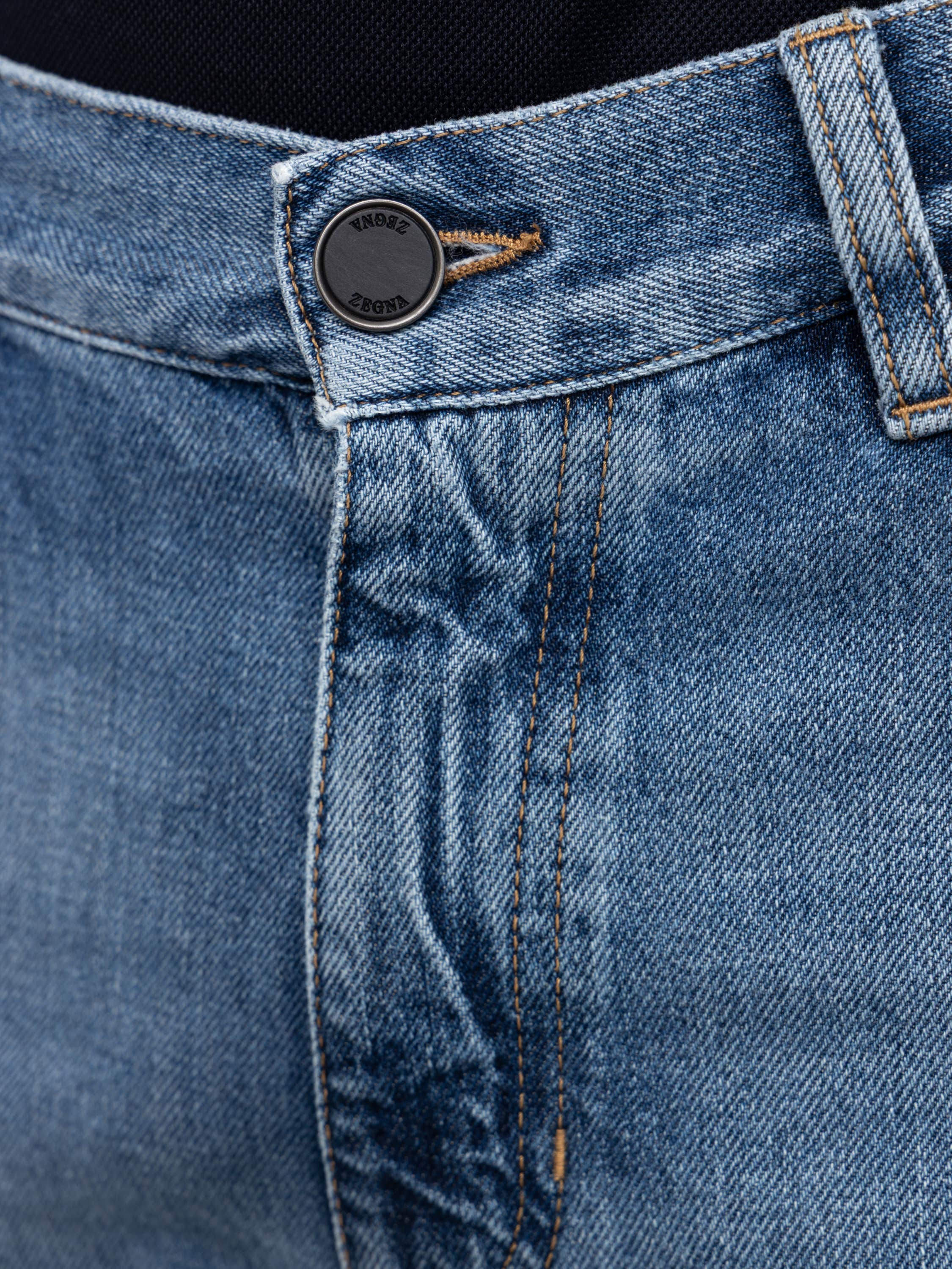 Light Blue Stone-Washed Cotton Roccia Jeans