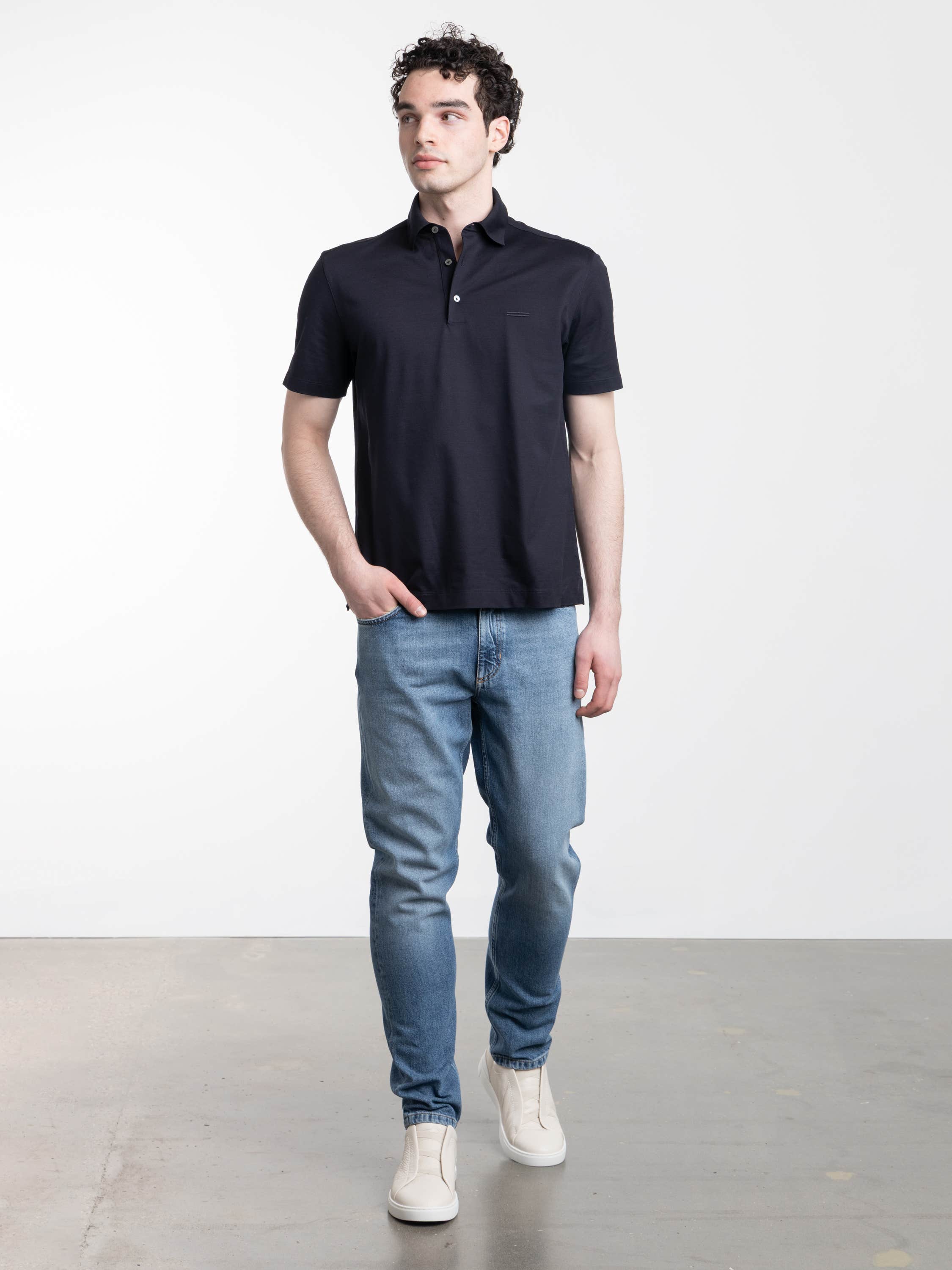 Navy Blue Cotton Polo Shirt