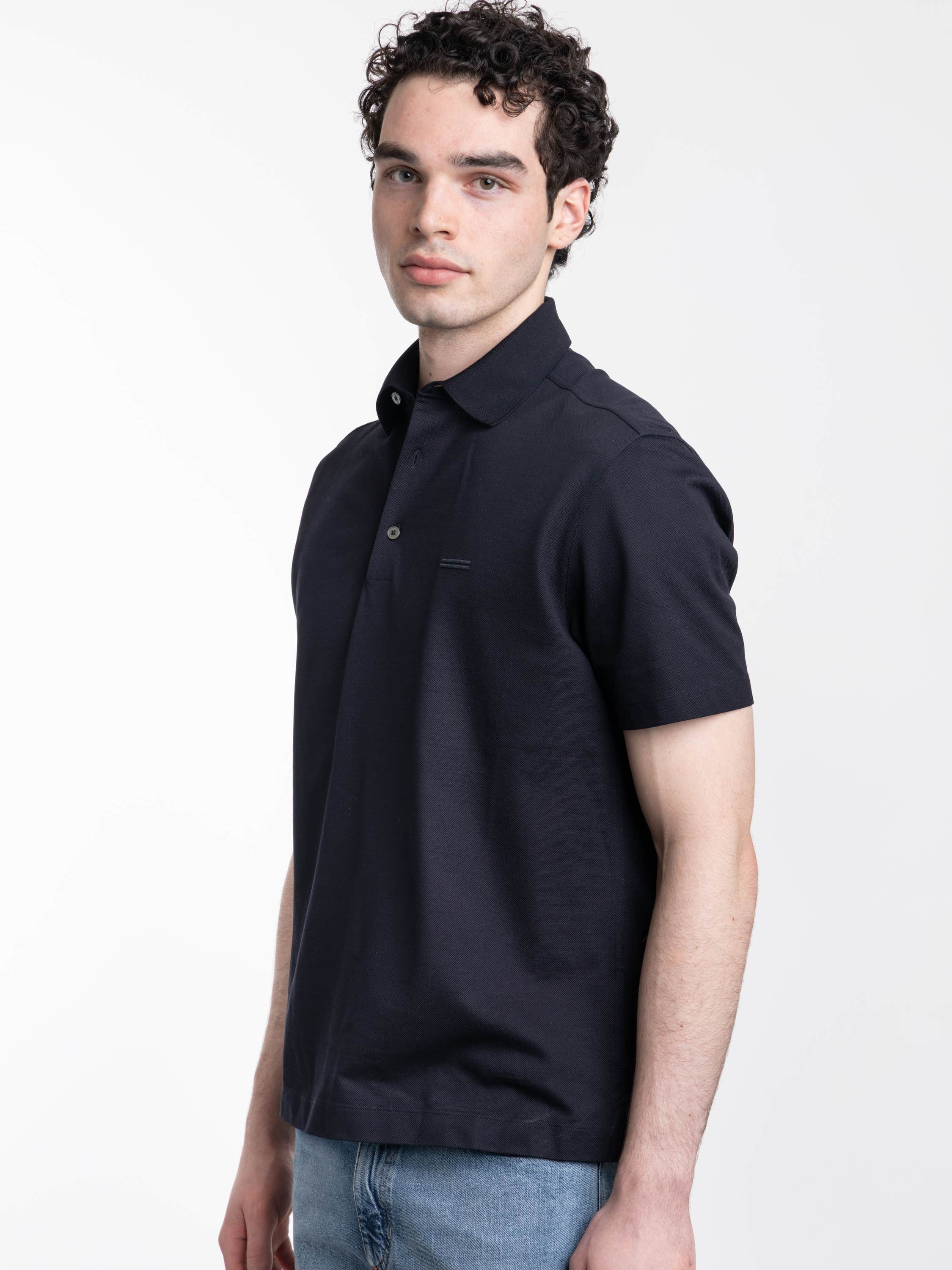 Navy Blue Cotton Polo Shirt