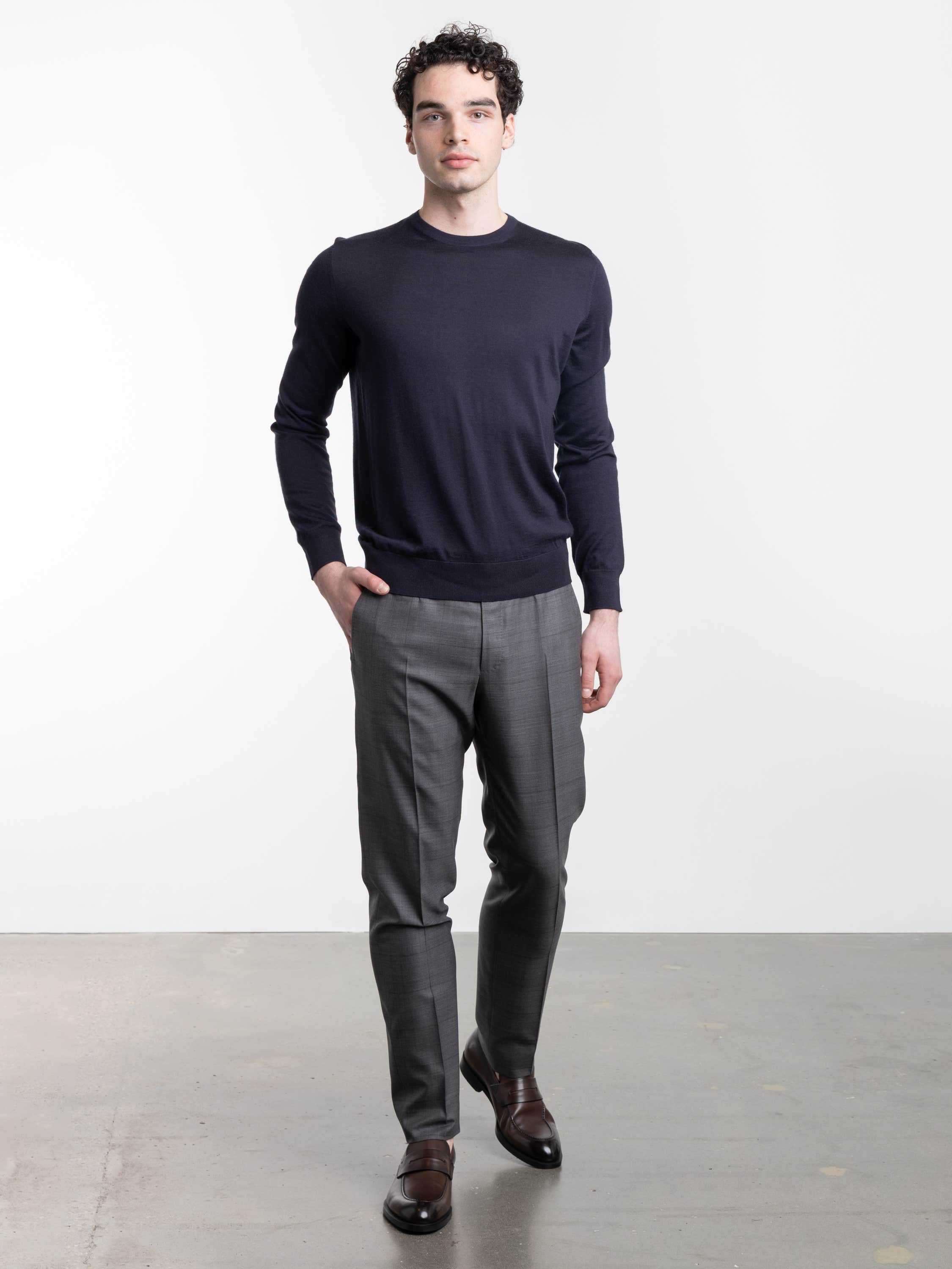 Navy Blue Mélange Cashseta Crewneck