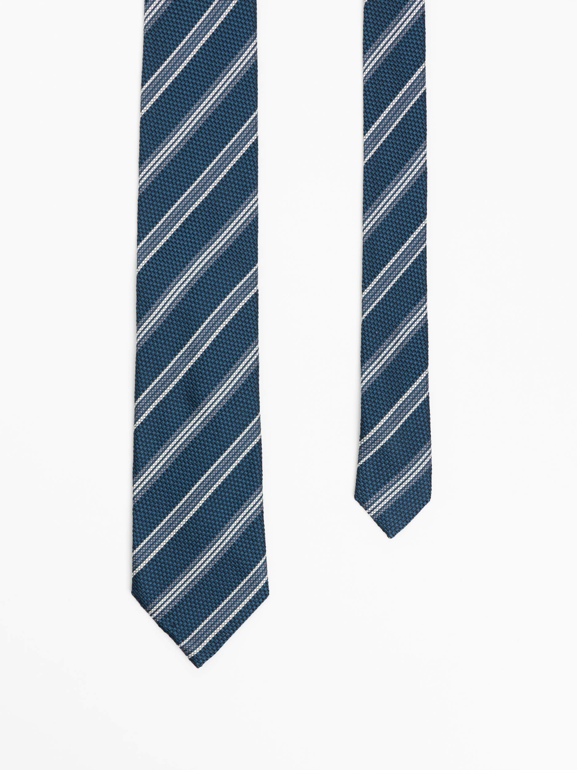 Navy Silk Tie With White Pin Stripe