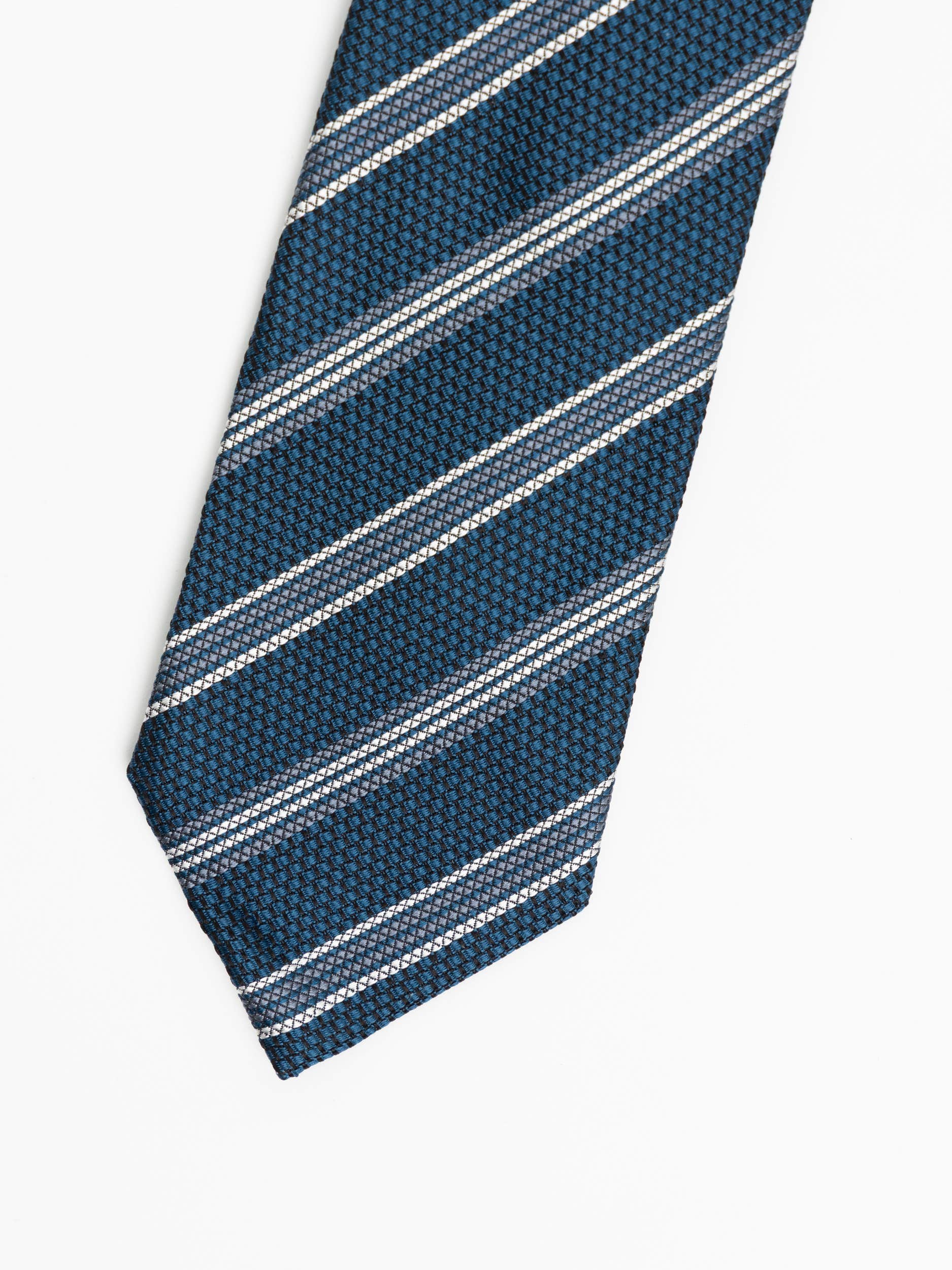 Navy Silk Tie With White Pin Stripe
