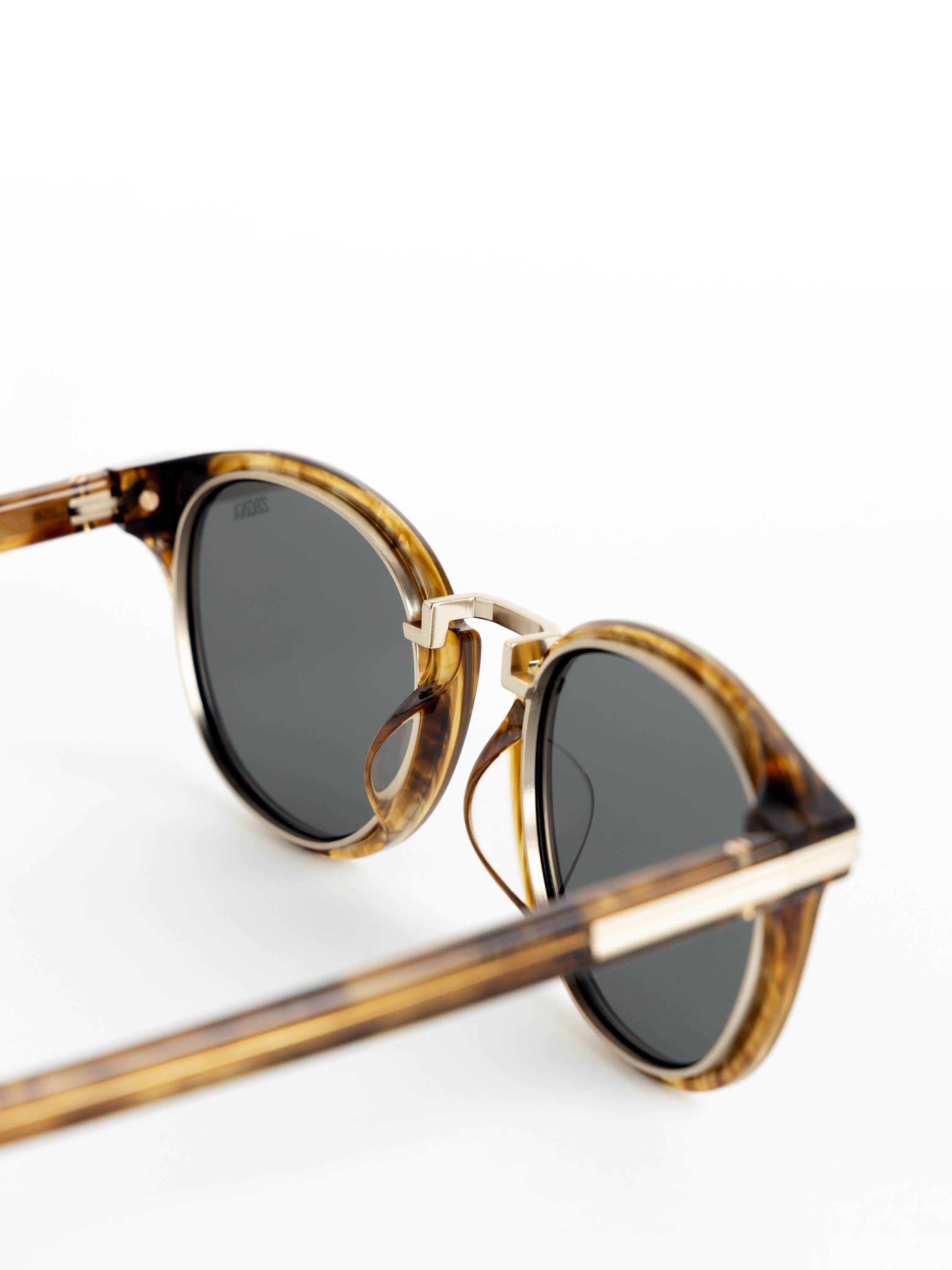 Transparent Light Brown Acetate and Titanium Sunglasses