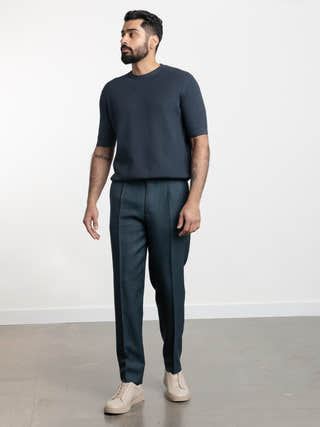 ZEGNA Linen and Wool Blue Dress Pant