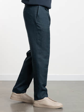 ZEGNA Linen and Wool Blue Dress Pant