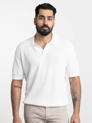 ZEGNA White Knit Premium Cotton Polo Shirt
