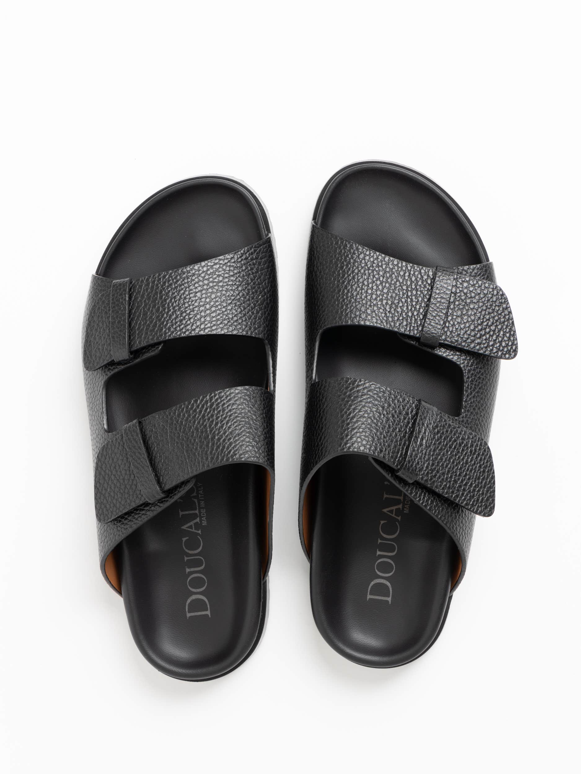 Black Double-Strap Leather Sandals