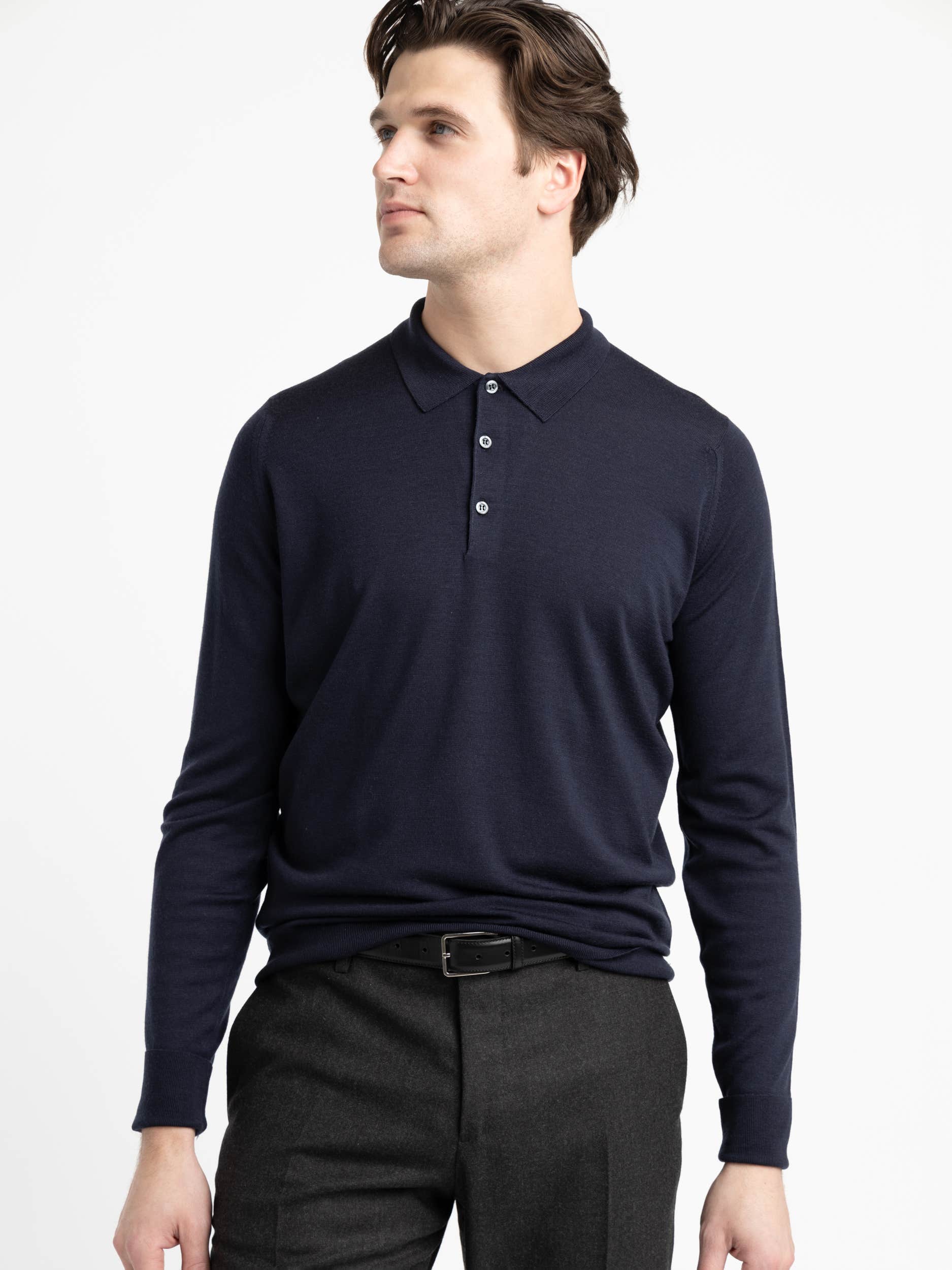 Midnight Cotswold Extra-Fine Merino Wool Polo Shirt