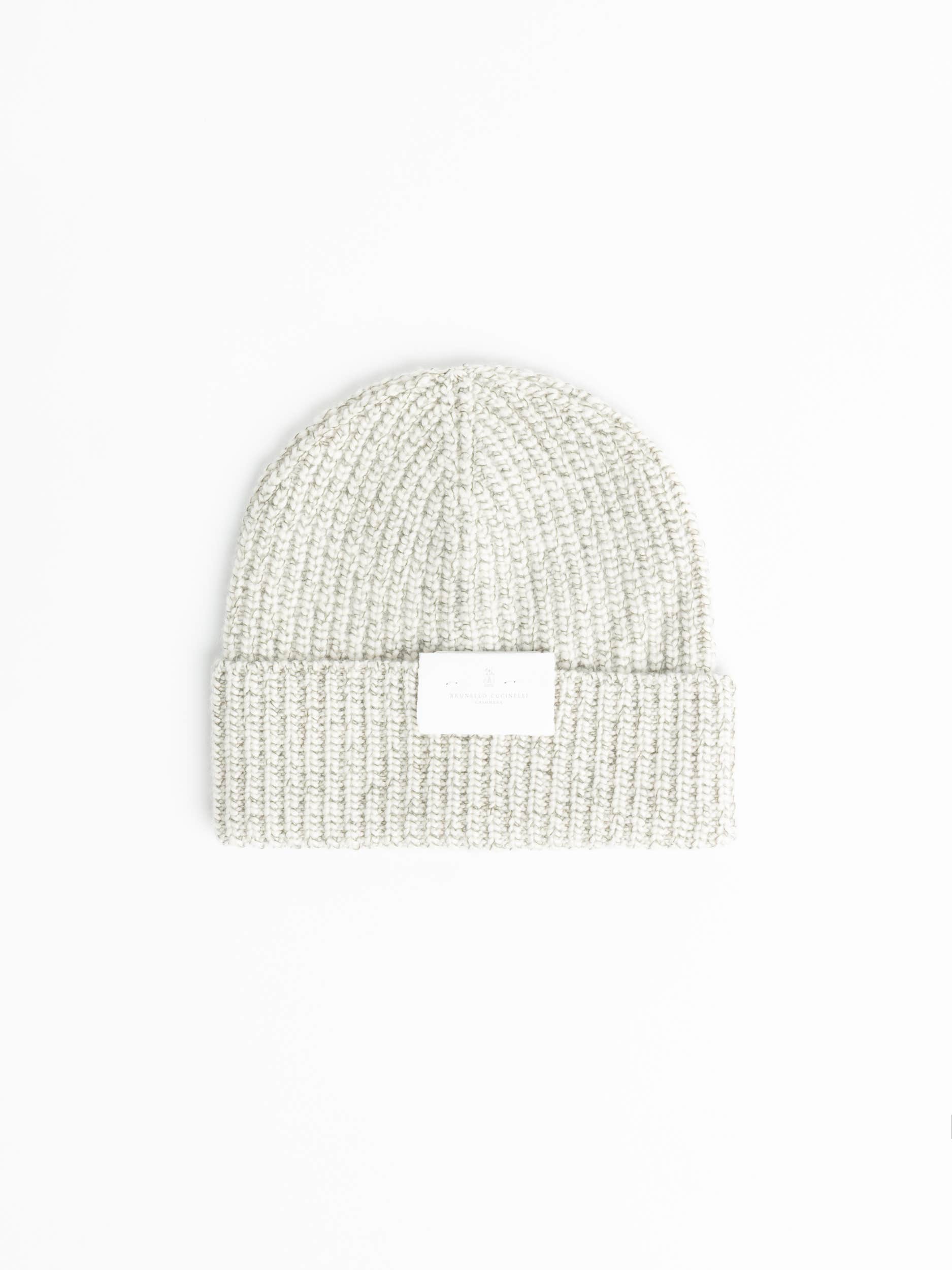 Olive/White Cashmere Chiné Rib Knit Beanie