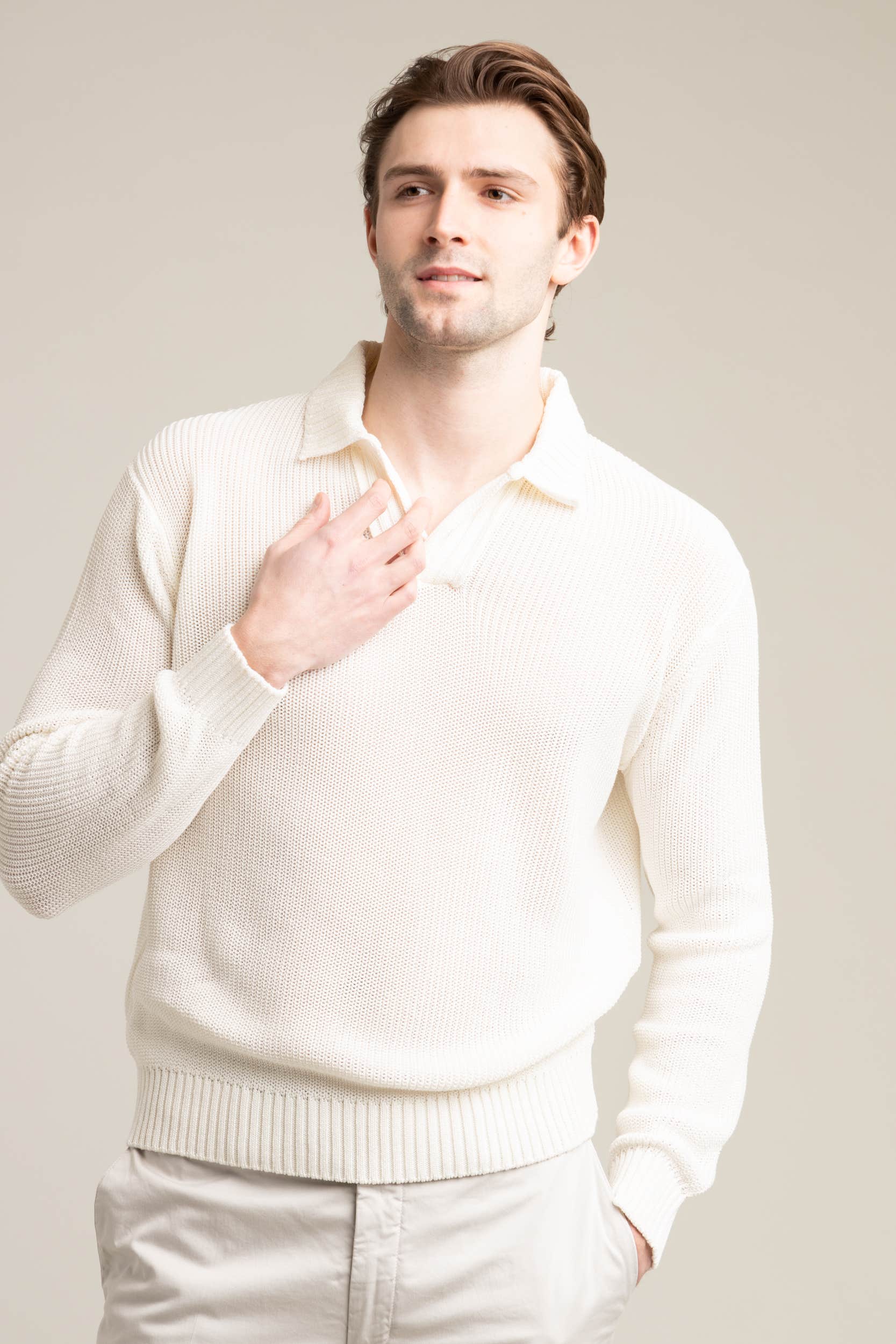 White Johnny Collar Sweater