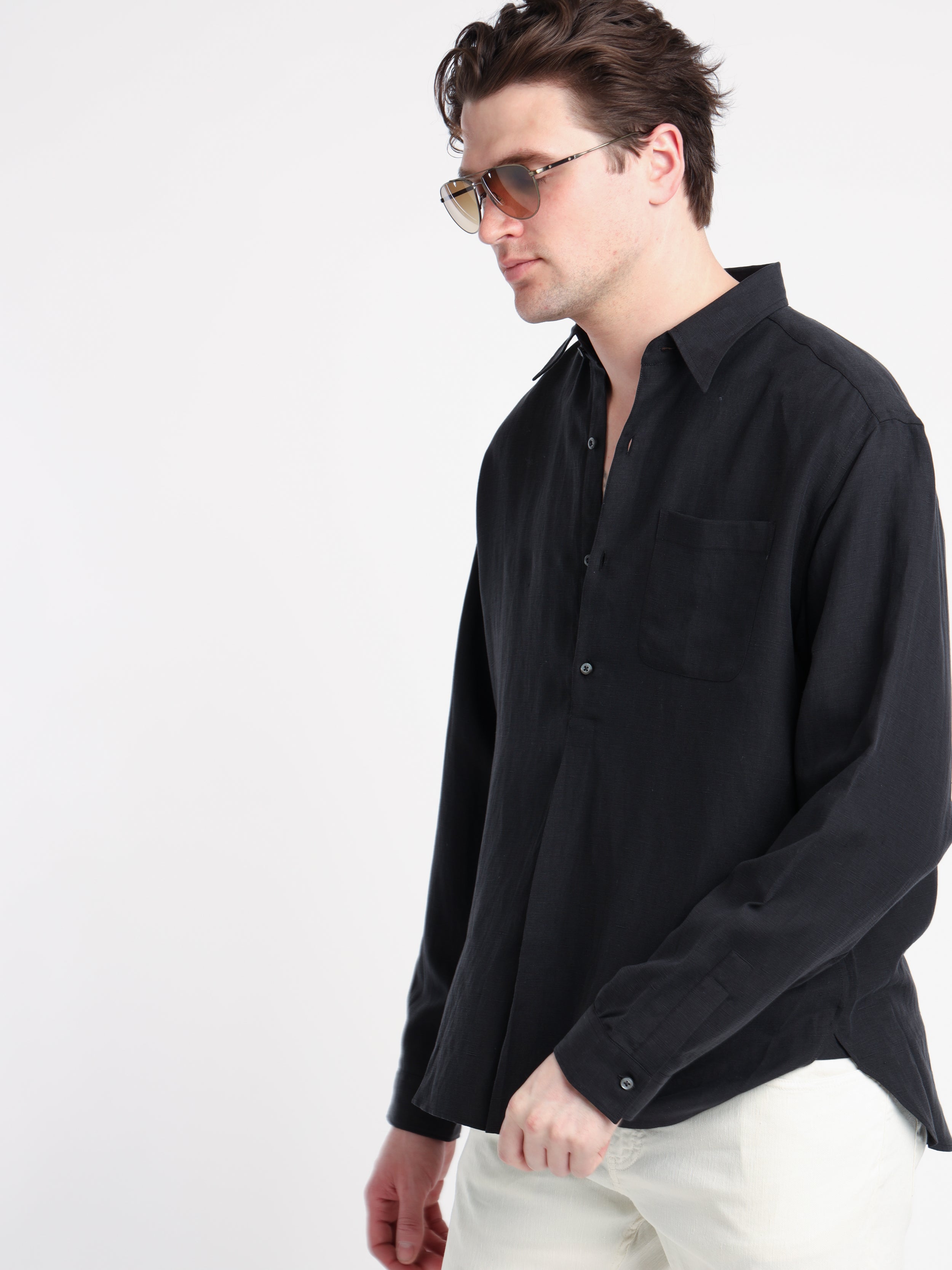 Black Silk Linen Shirt The Helm Clothing