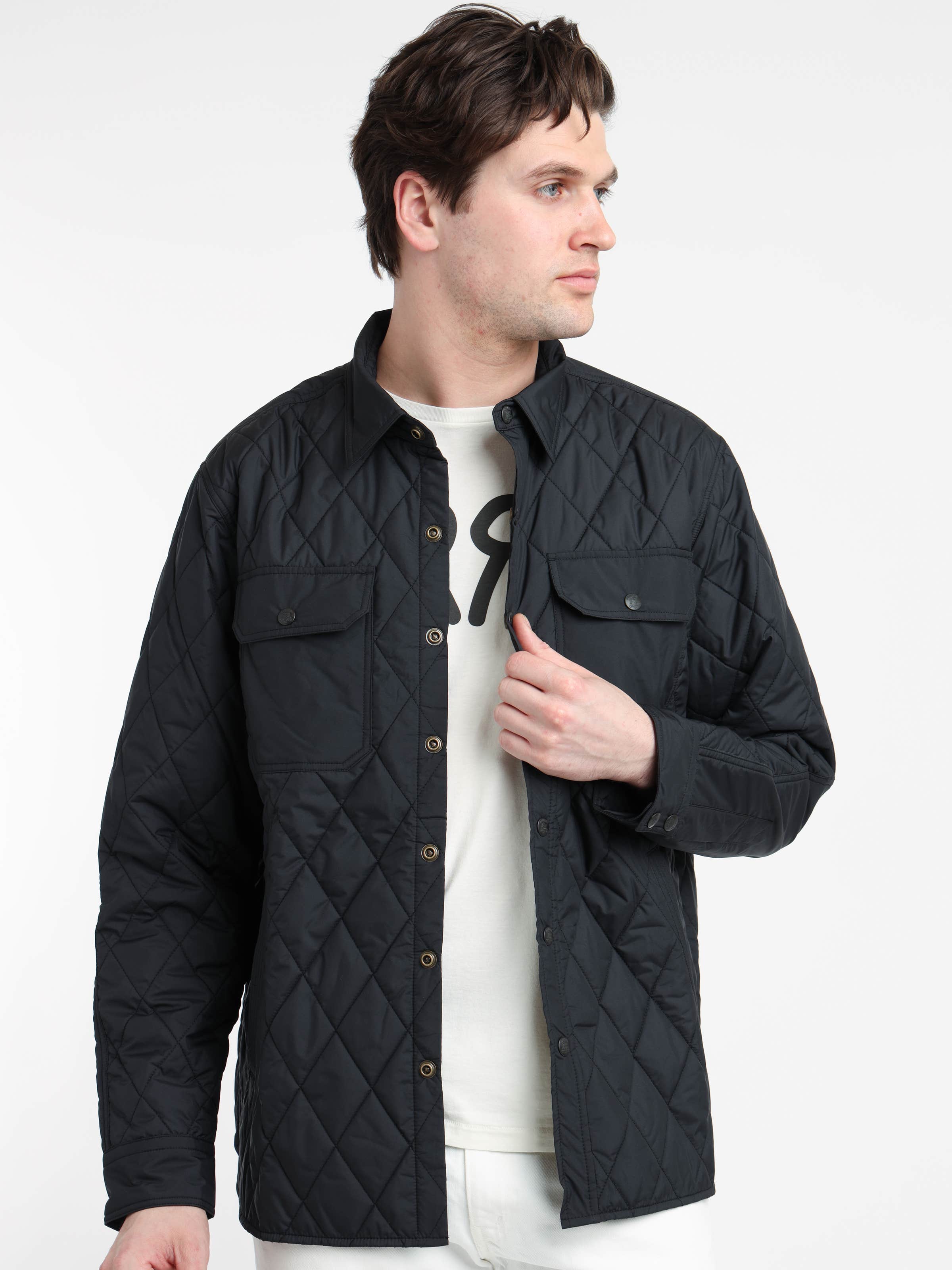 Black Quilted Shirt Jacket