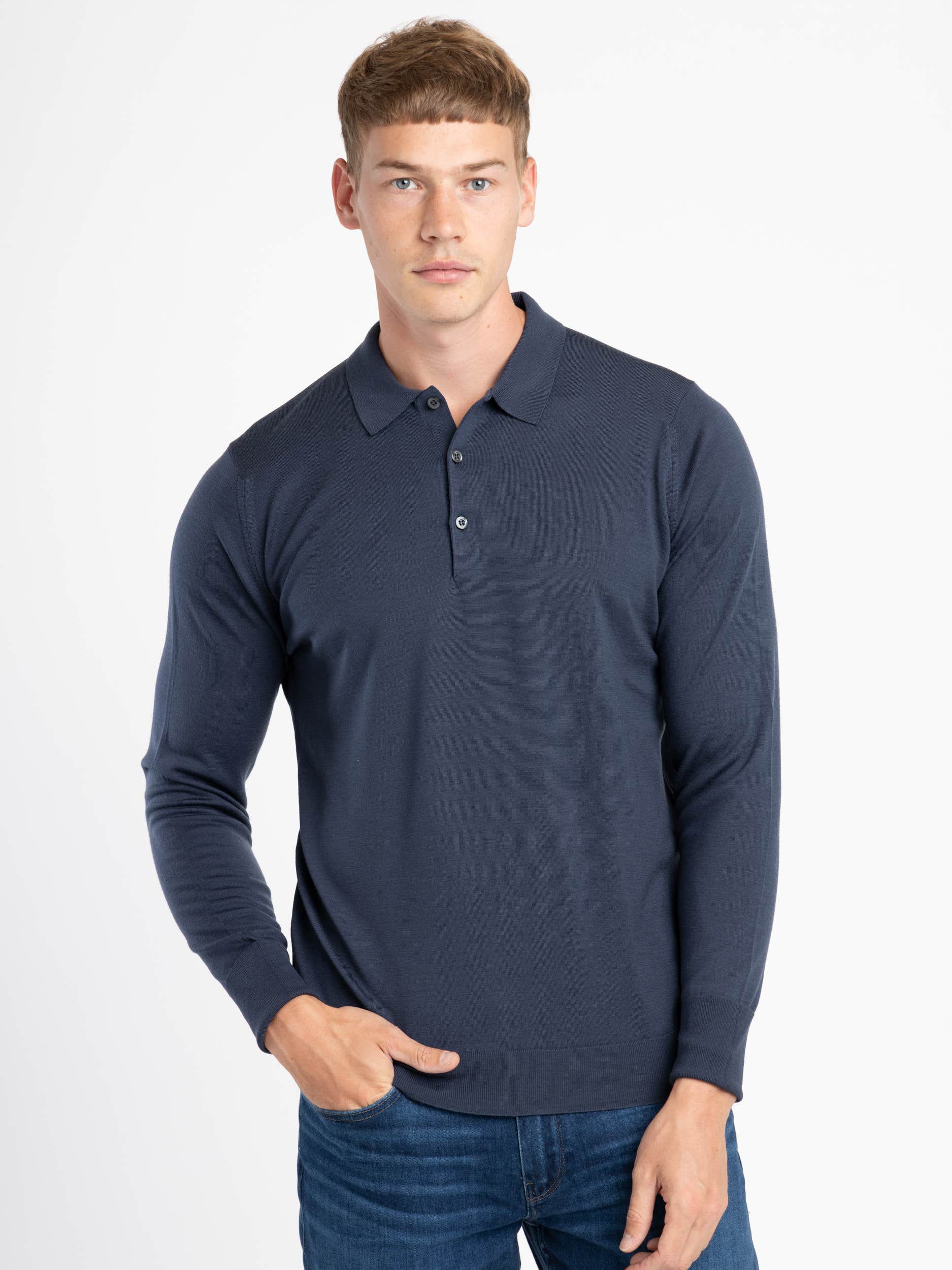 Blue Cotswold Extra Fine Merino Wool Polo Shirt