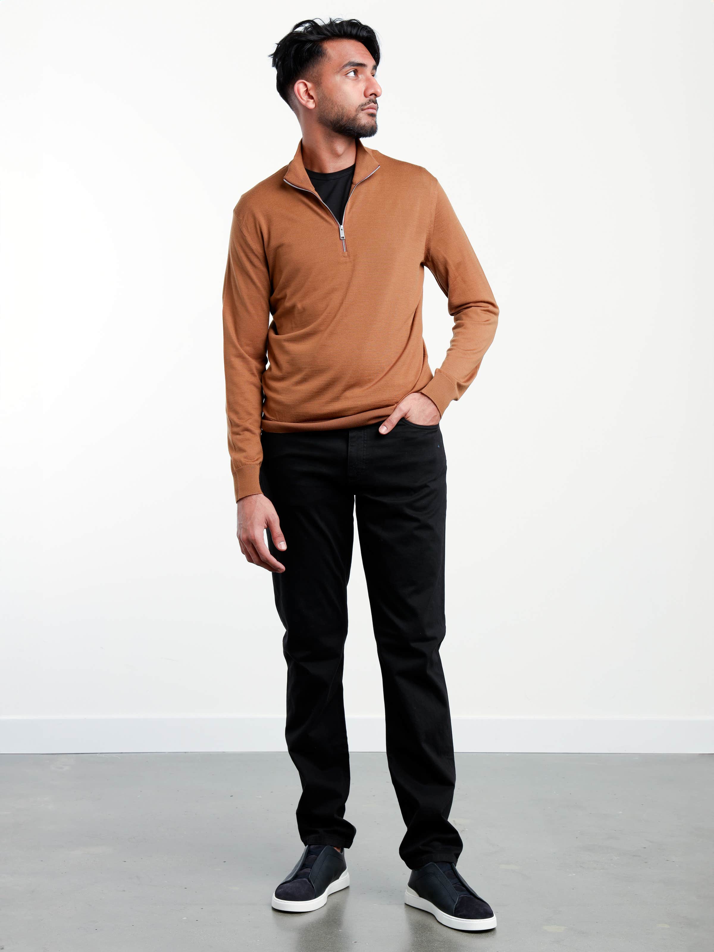 Brown Wool Quarter-Zip Sweater