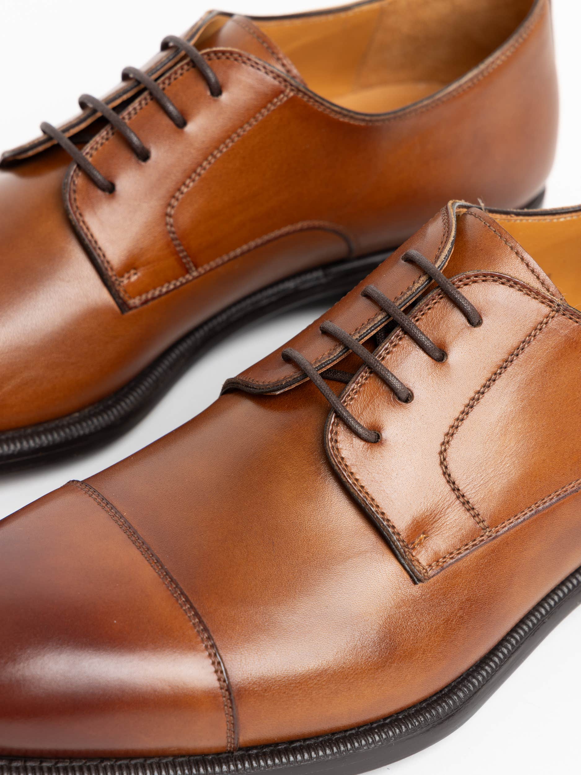 Cognac Brown Leather Harlan Derby Shoes