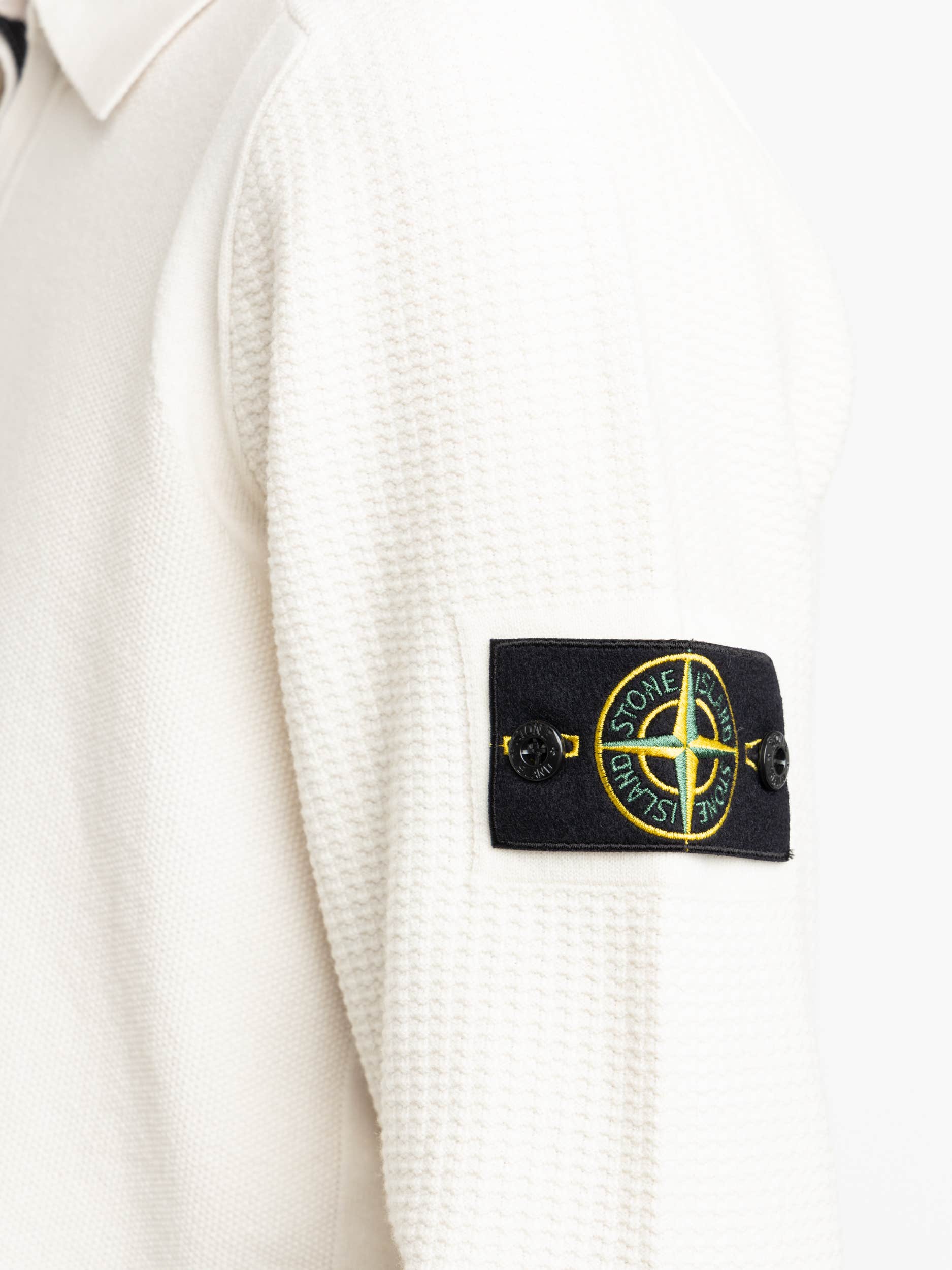 White Compass-Badge Knitted Polo Shirt