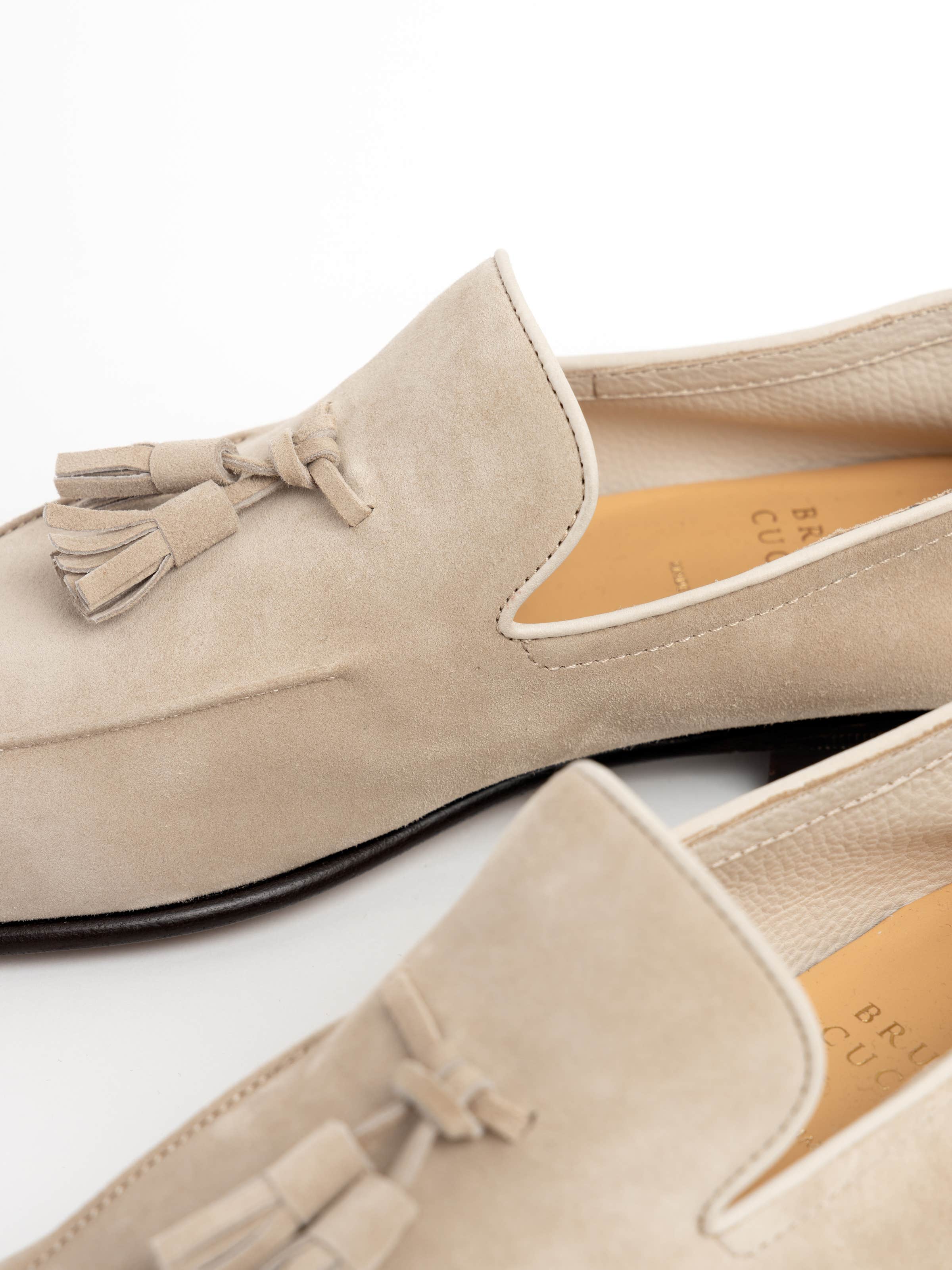 Sand Suede Unlined Loafers with Tassels
