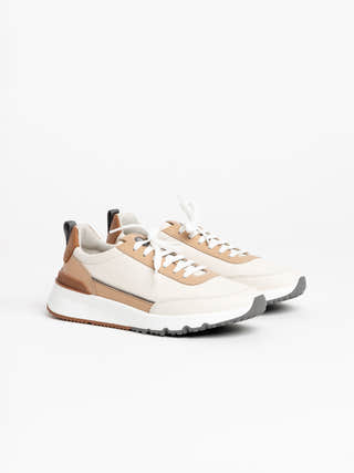 Brunello Cucinelli White/Brown Semi-Polished Calfskin Runners