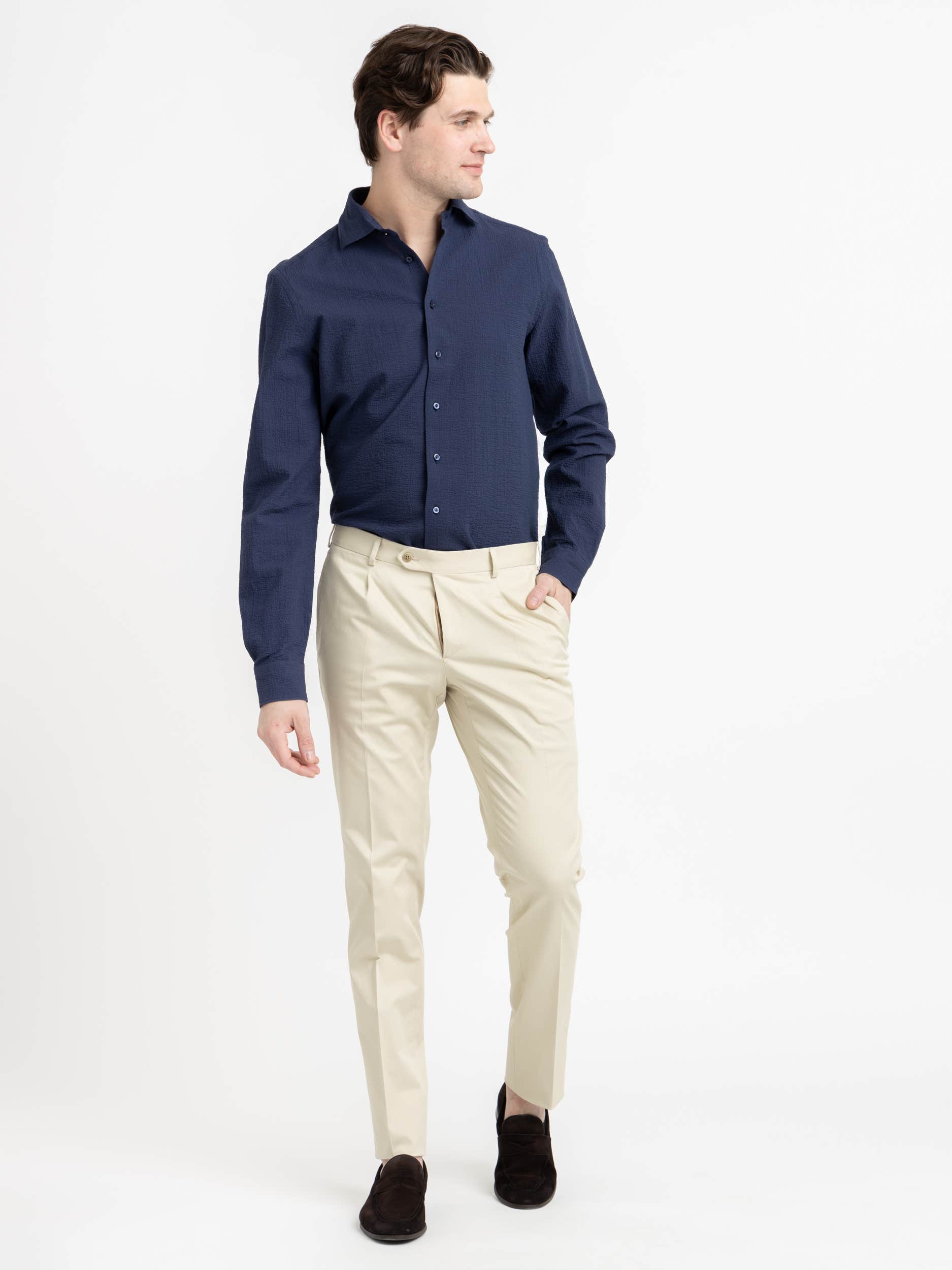 Navy Seersucker Dress Shirt