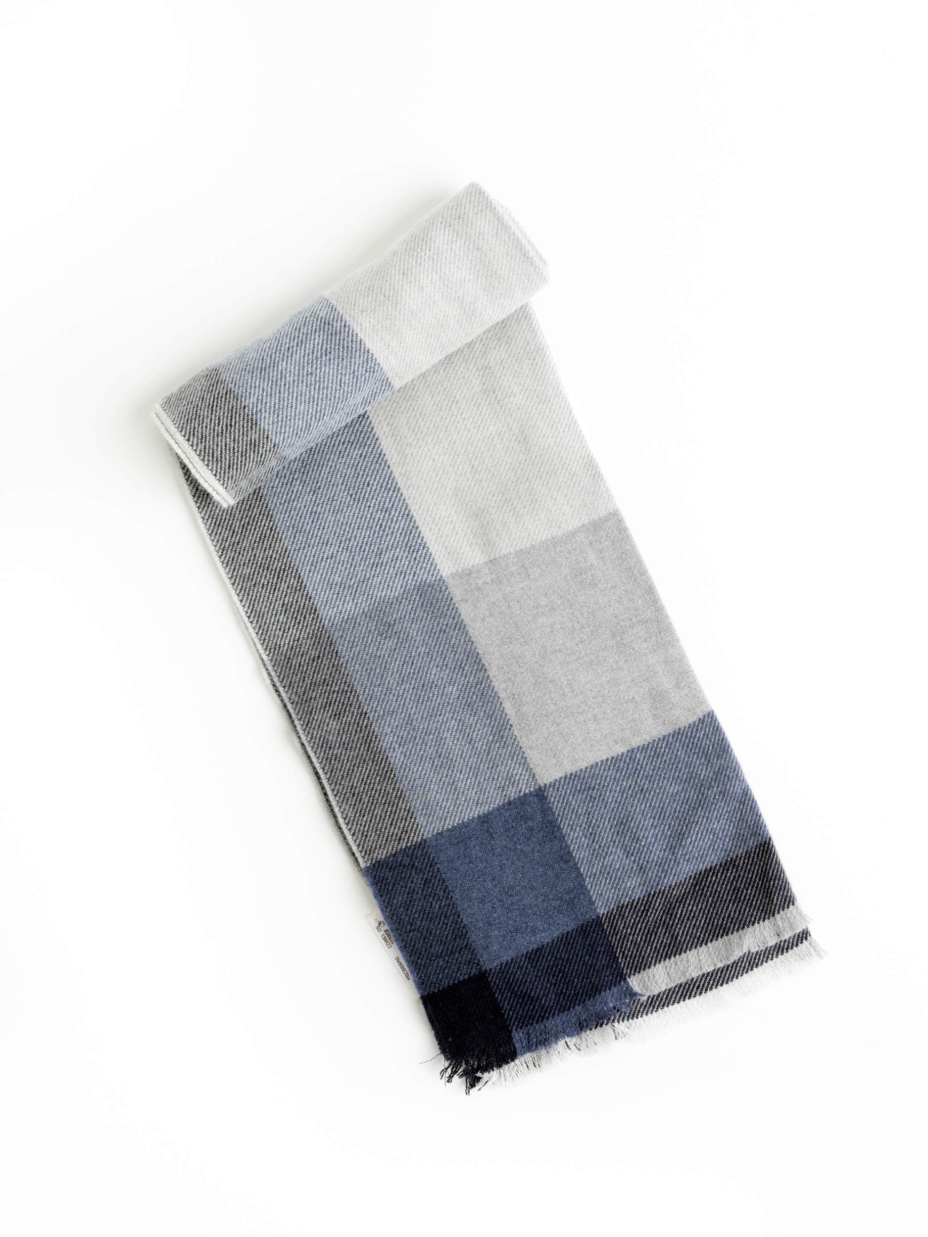 Navy/Grey Checked Twill Scarf