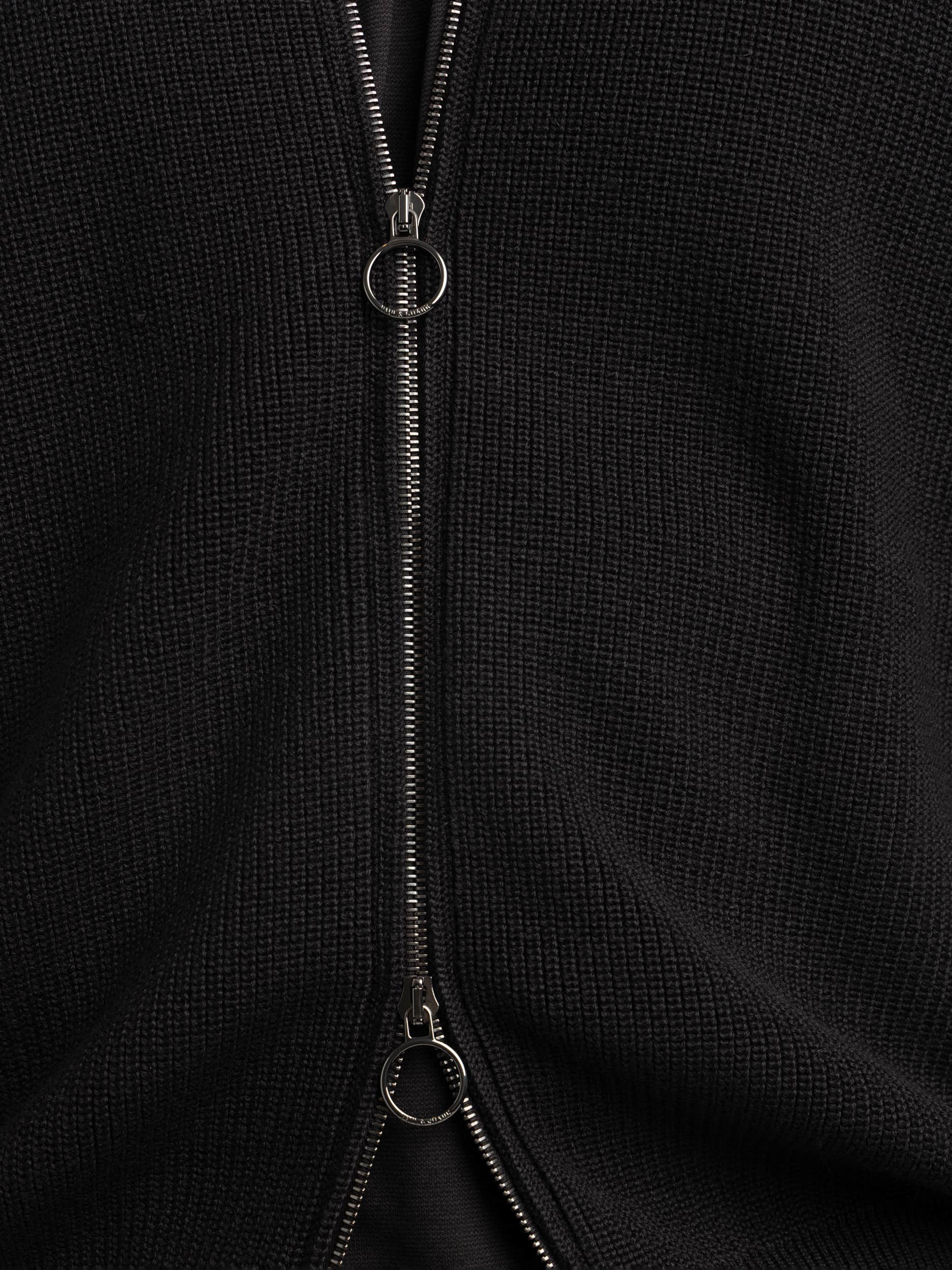 Black Full Zip Ribbed Sweater