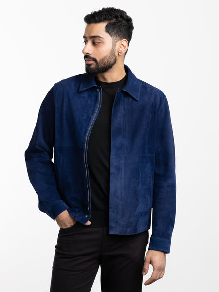 Utility Blue Suede Full Zip Jacket The Helm Clothing