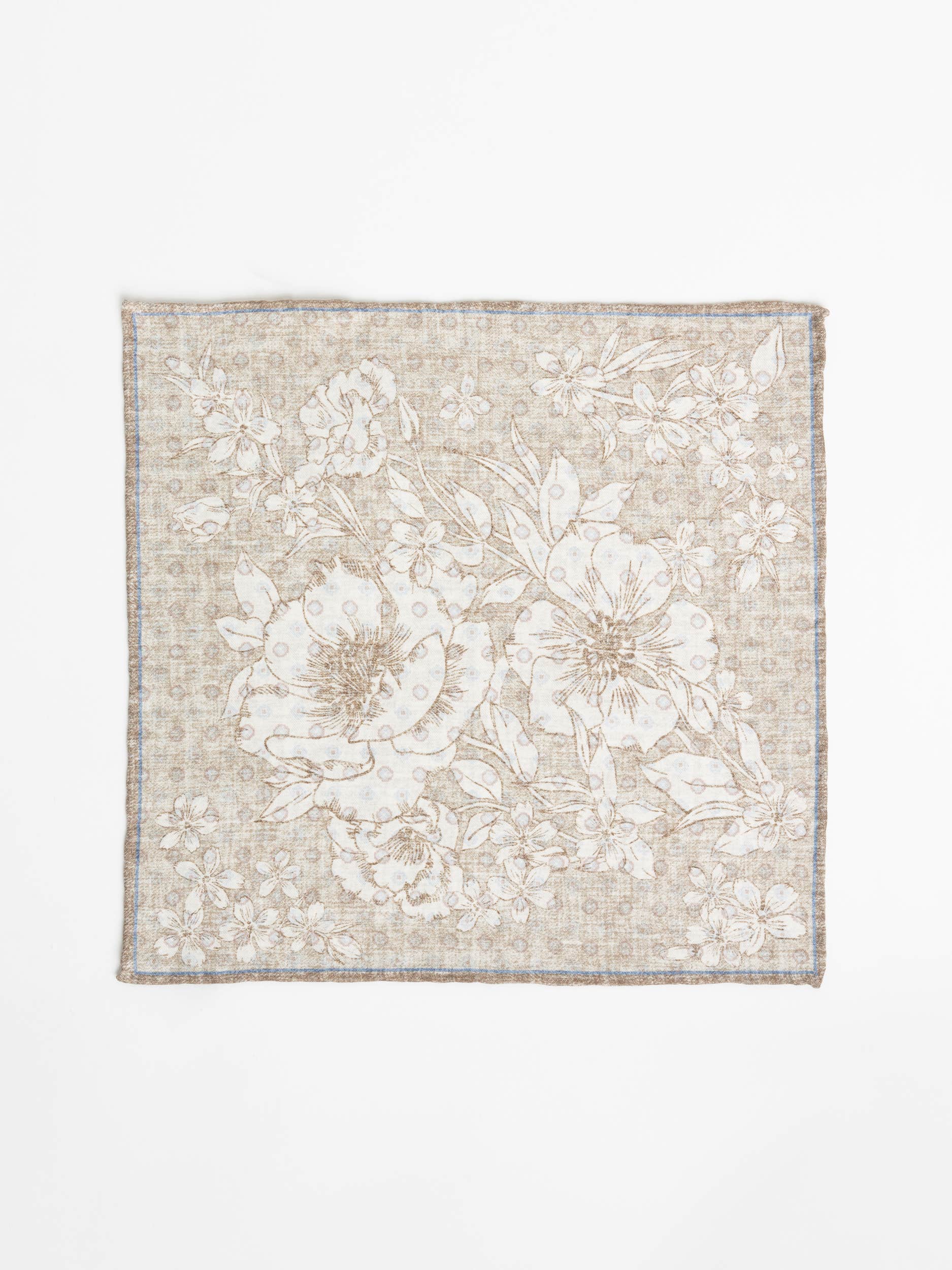 Brown Reversible Floral Cotton-Silk Pocket Square