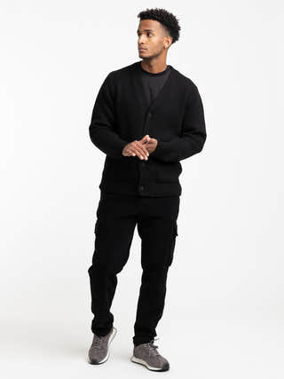 04651 / A trip in a bag Black Corduroy Jogger Pants with Cargo Pockets