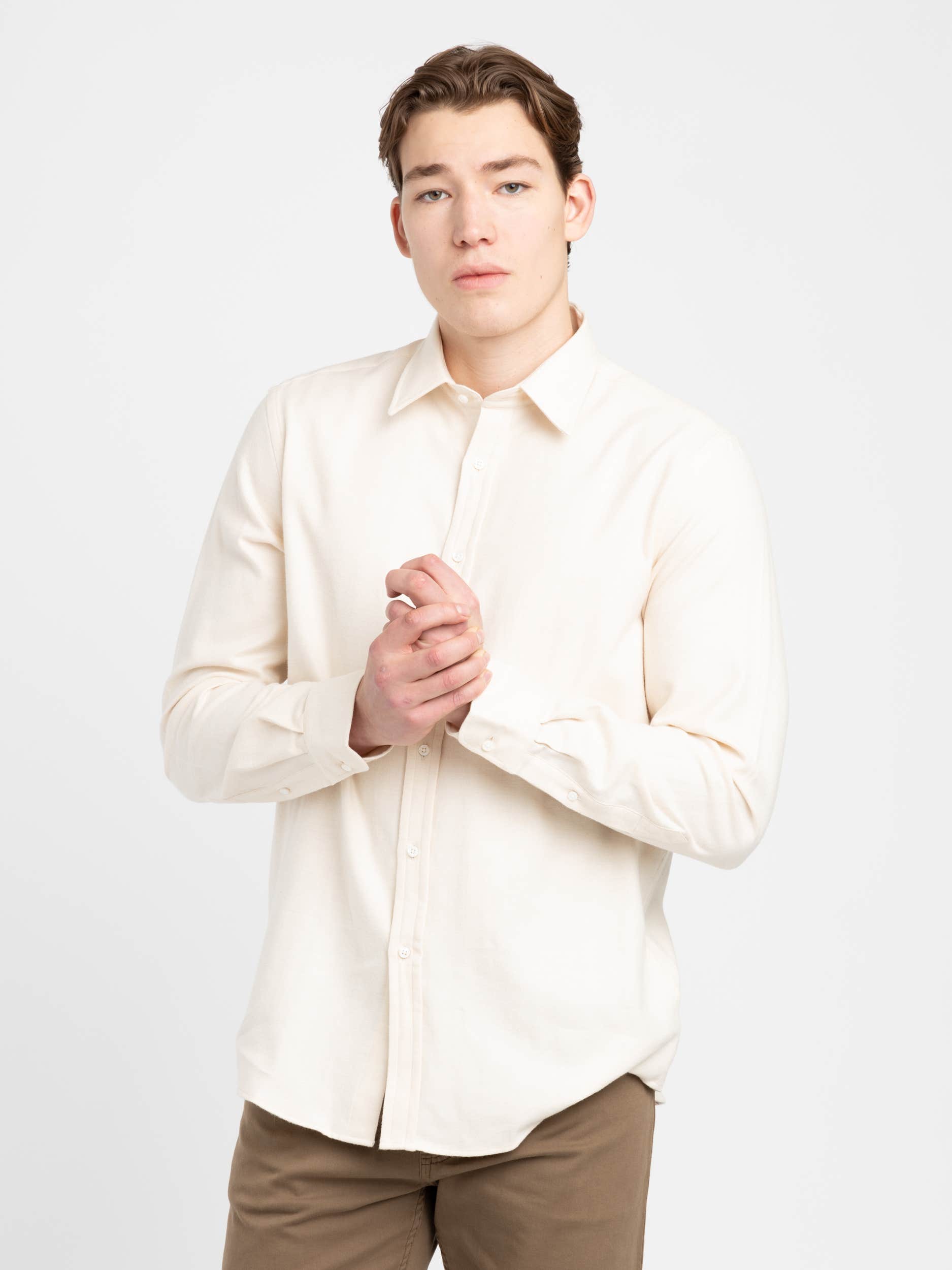 Cream Herringbone Flannel Shirt