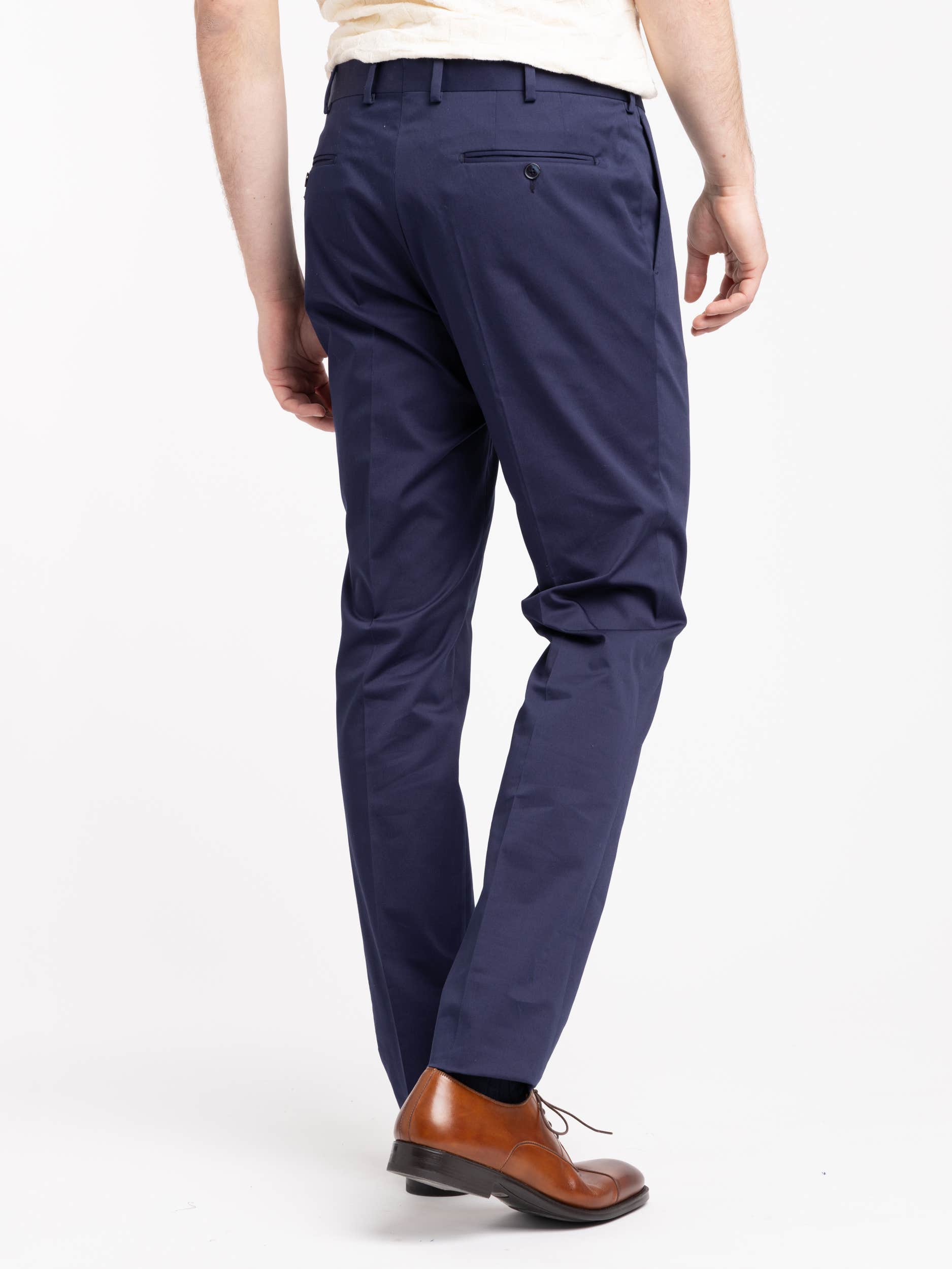 Navy Cotton Pleated Trousers