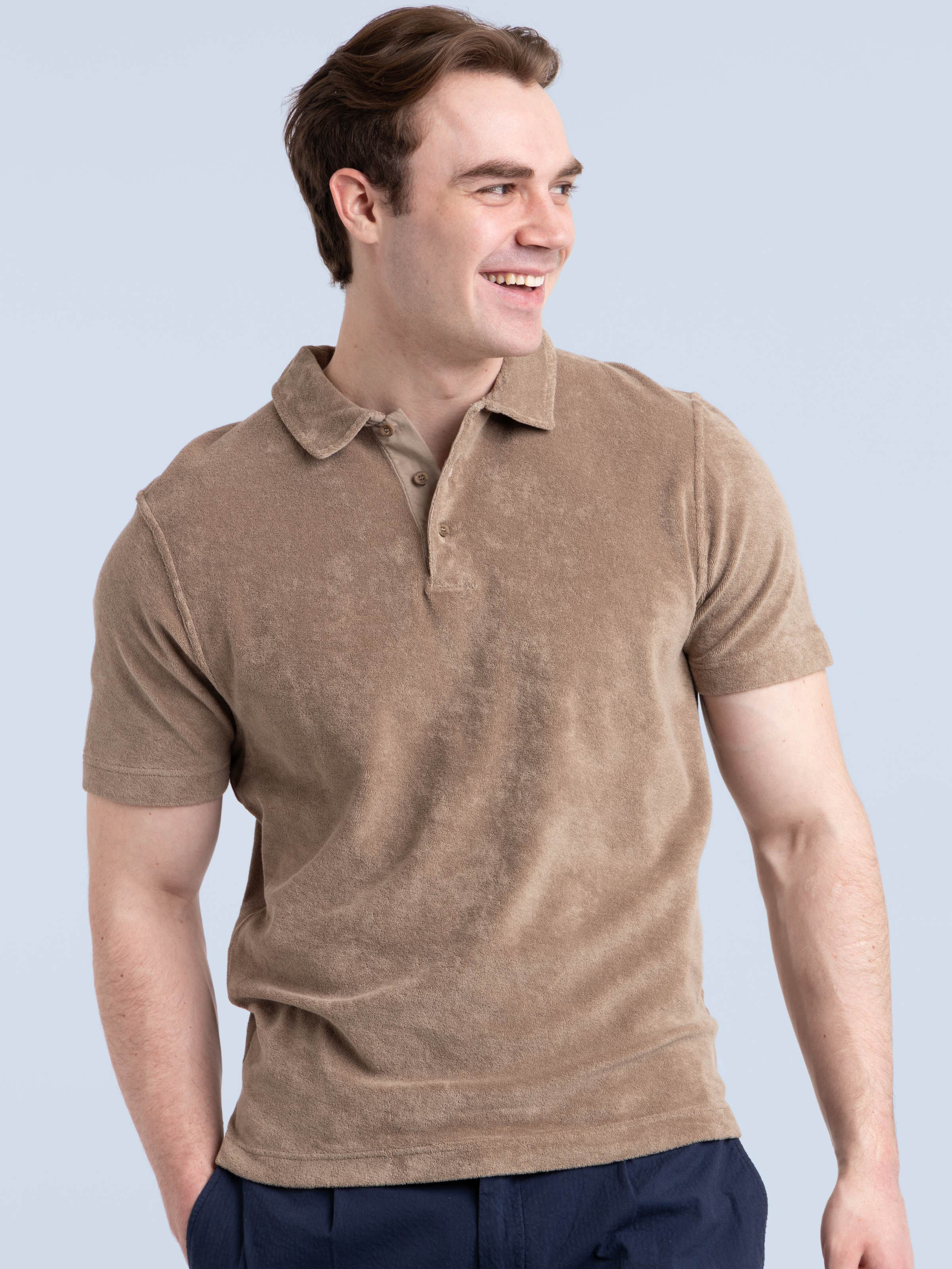 Taupe Brown Terry Polo Shirt