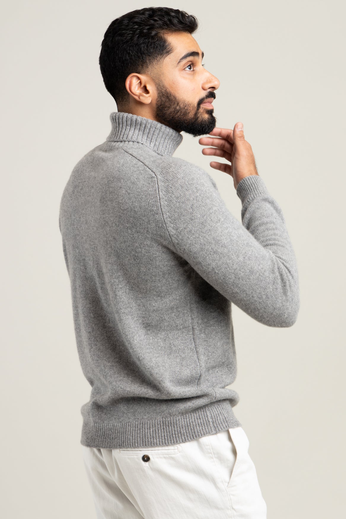 Light Grey Cashmere Rollneck Sweater The Helm Clothing