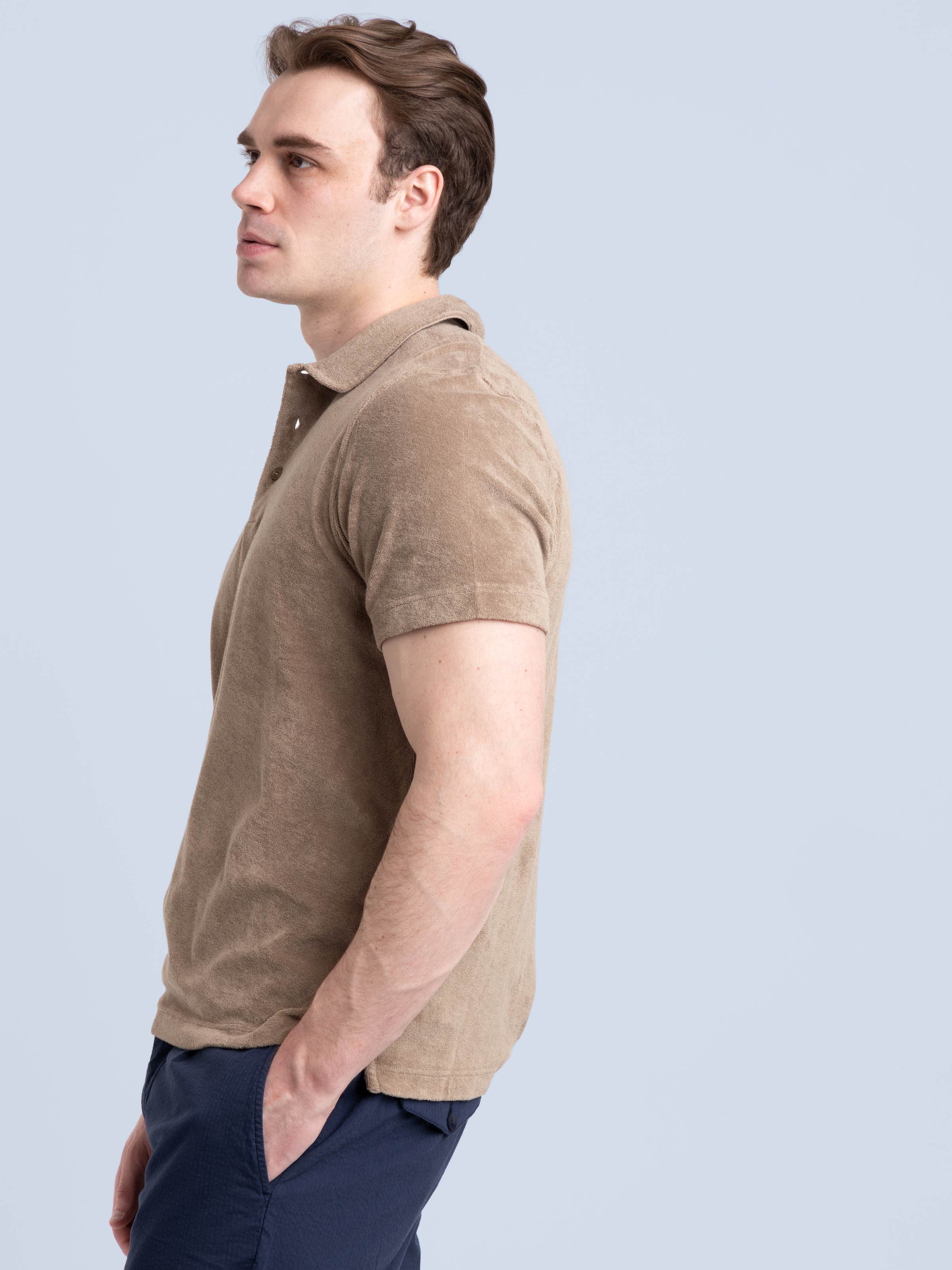 Taupe Brown Terry Polo Shirt