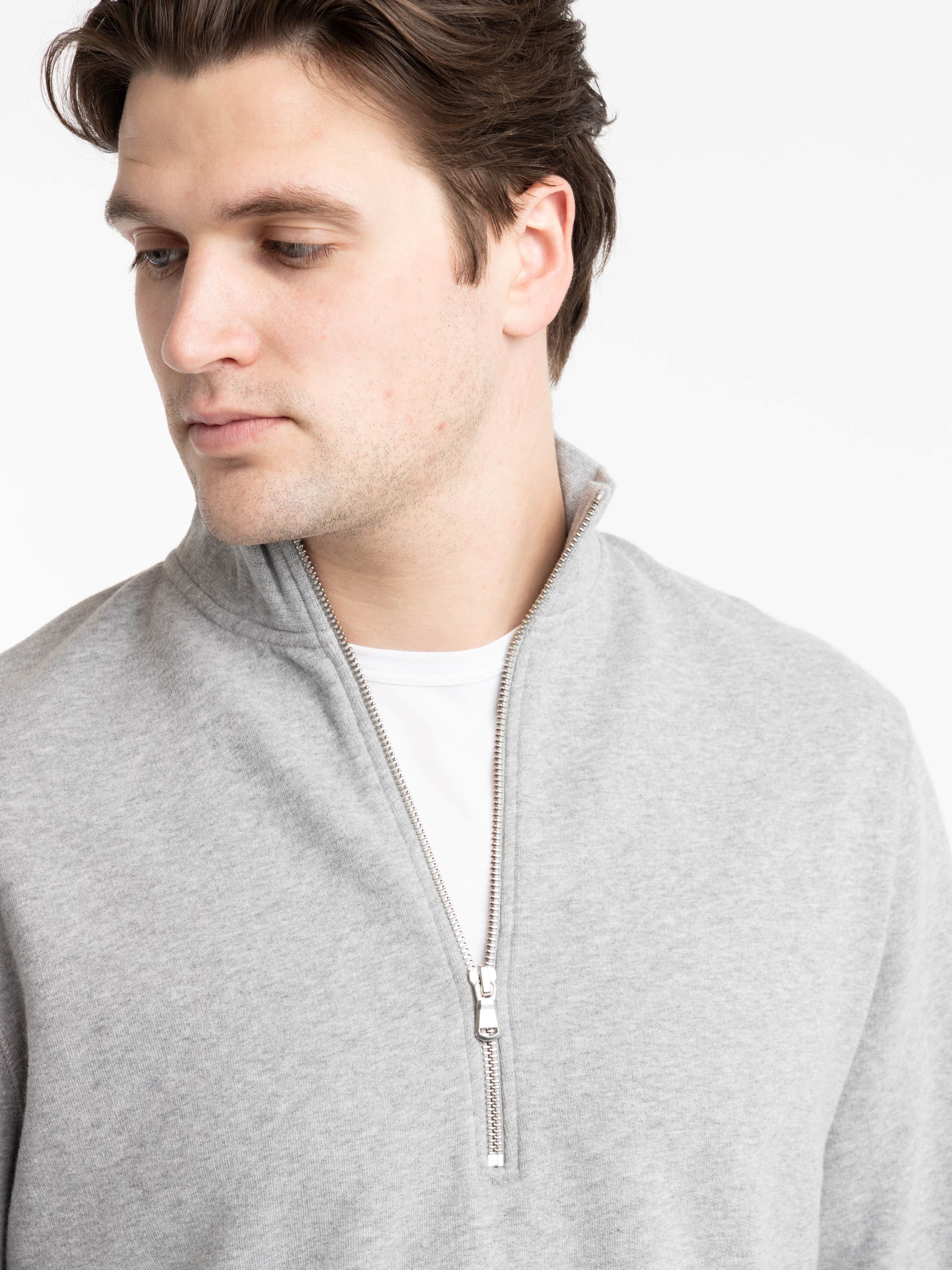 Melange Grey Half Zip Loopback Sweatshirt