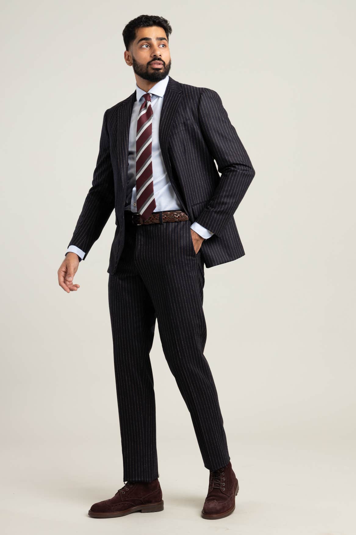 Navy Pin Striped Flannel Suit