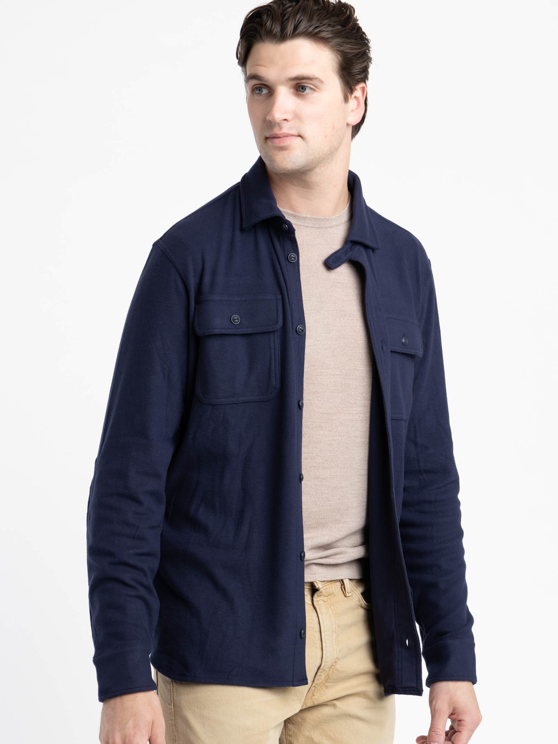 Navy Classic Fit Knit Flannel Workshirt
