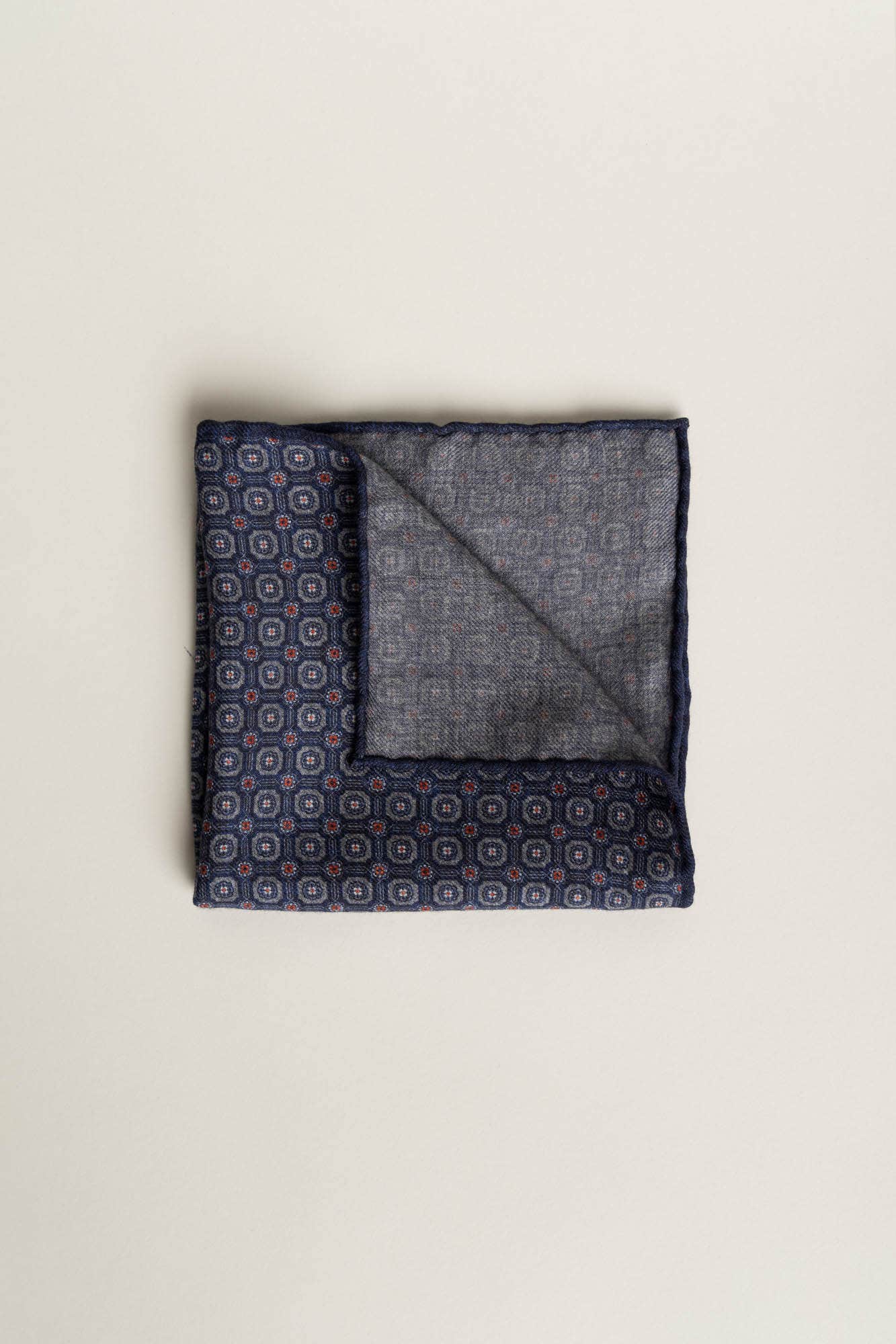 Navy Double Face Wool Flannel Pocket Square