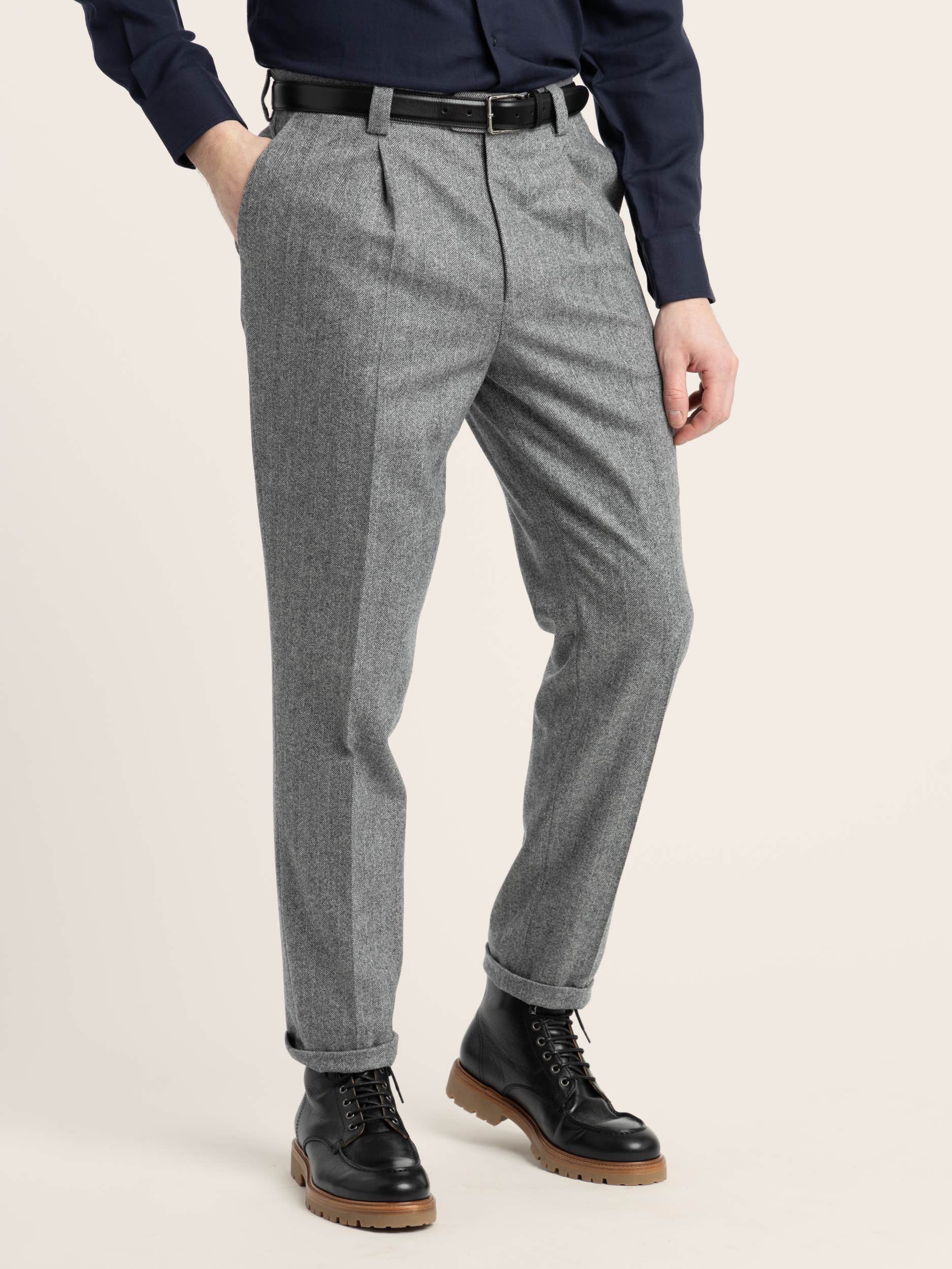 Grey Pleated Wool Trousers