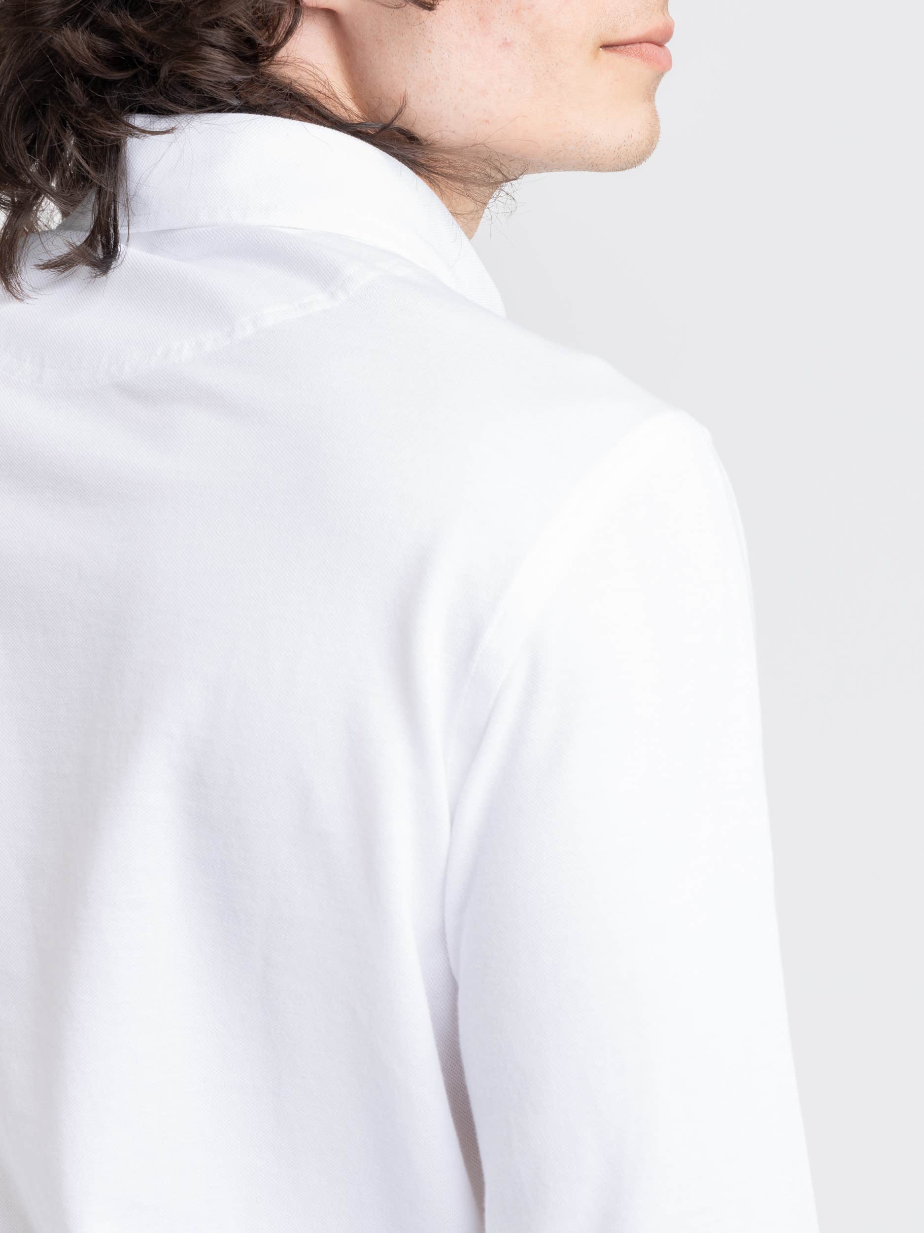 White Long-Sleeve Knit Polo