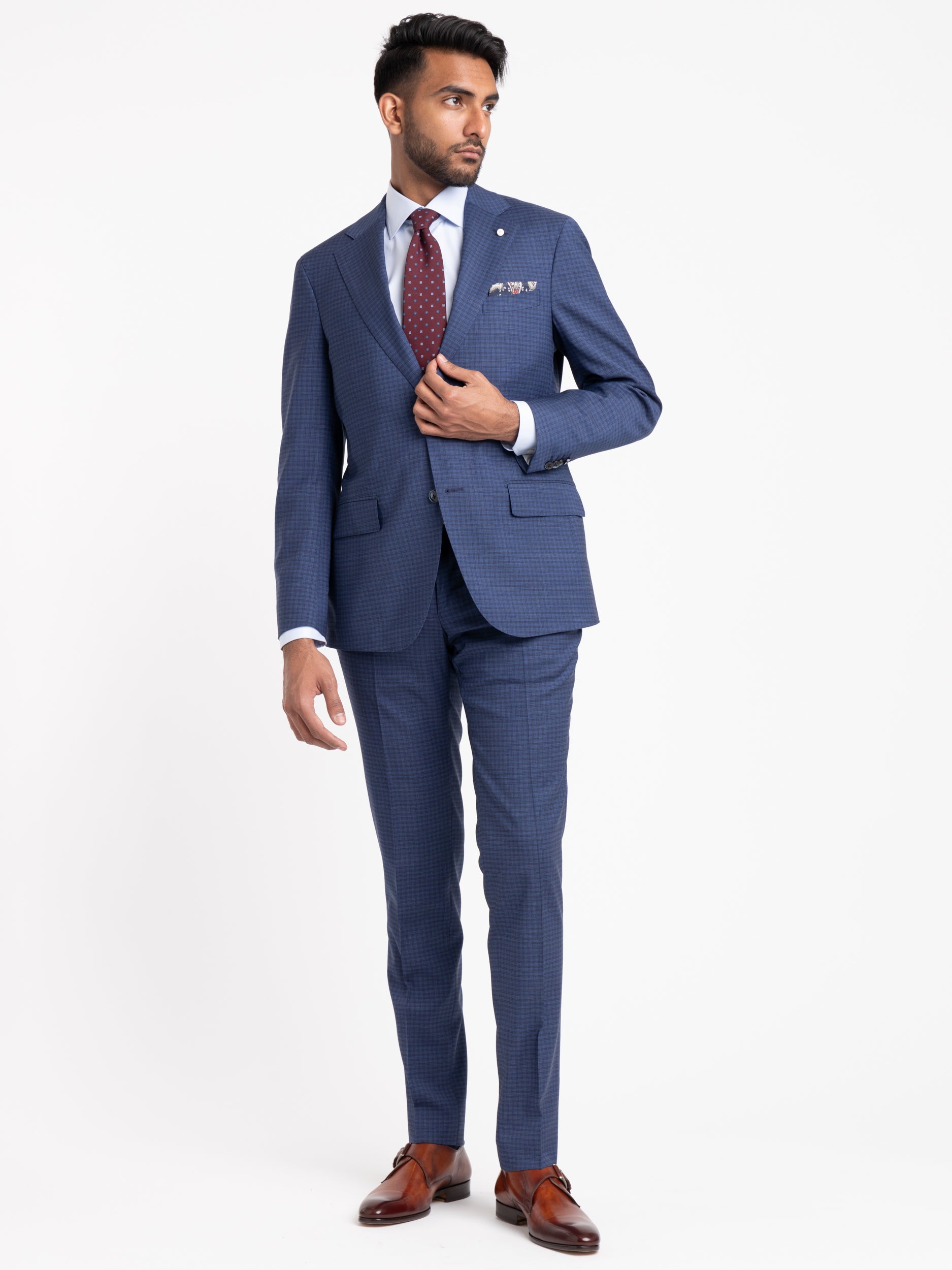 Blue checkered tuxedo hot sale
