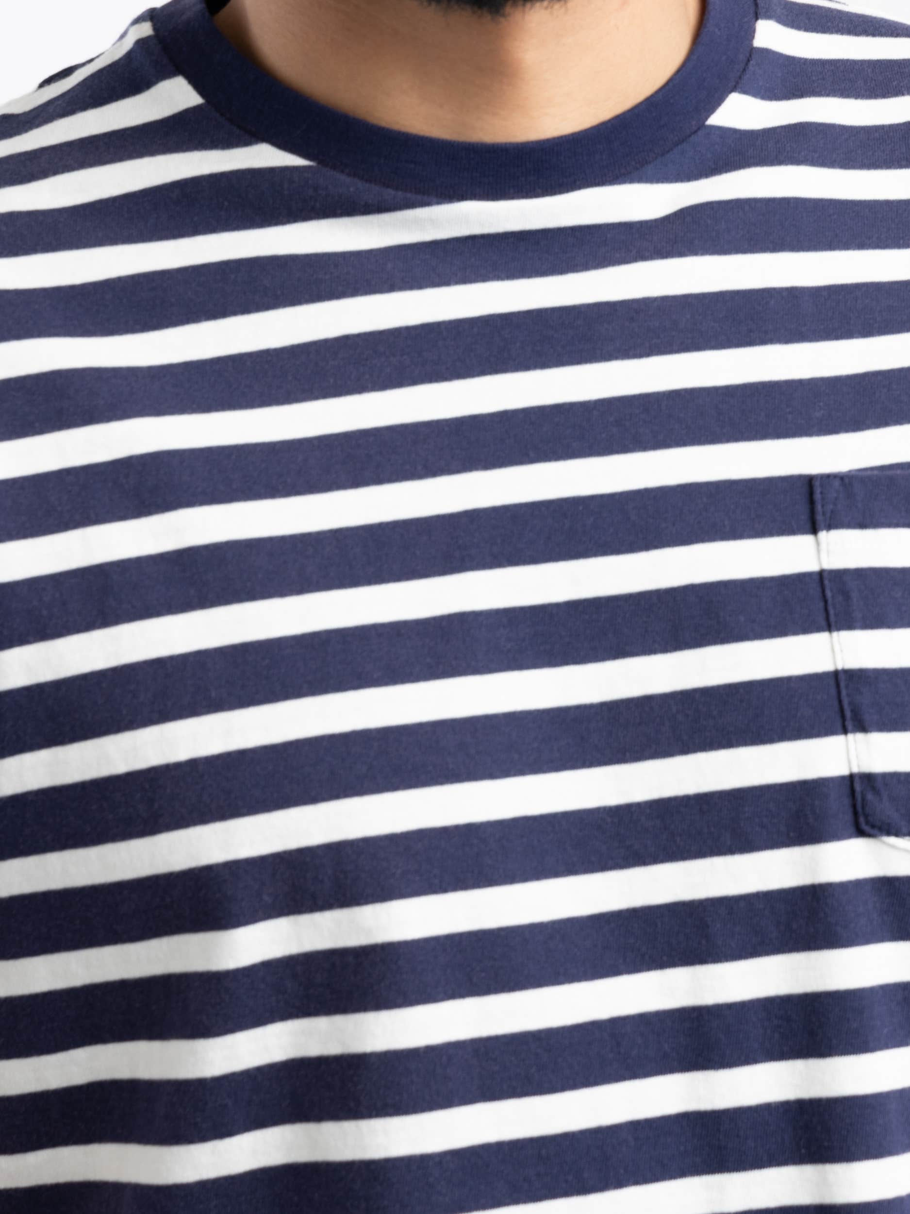Navy/White Classic-Fit Striped Slub Jersey T-Shirt