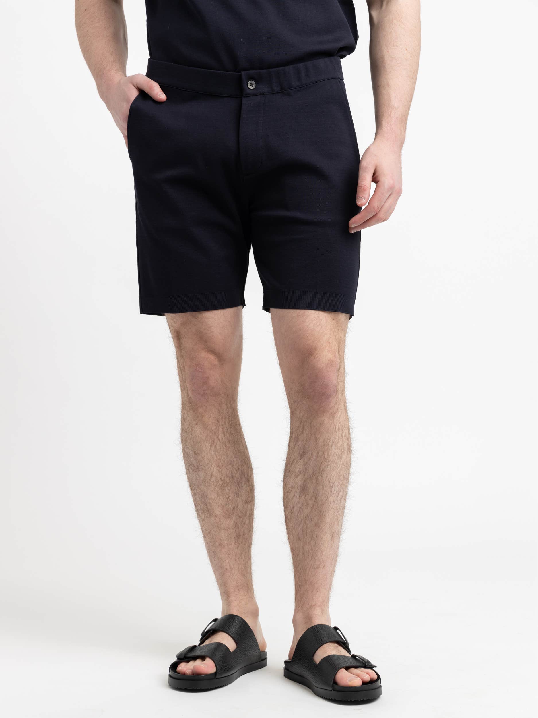 Navy Cotton Piqué Shorts
