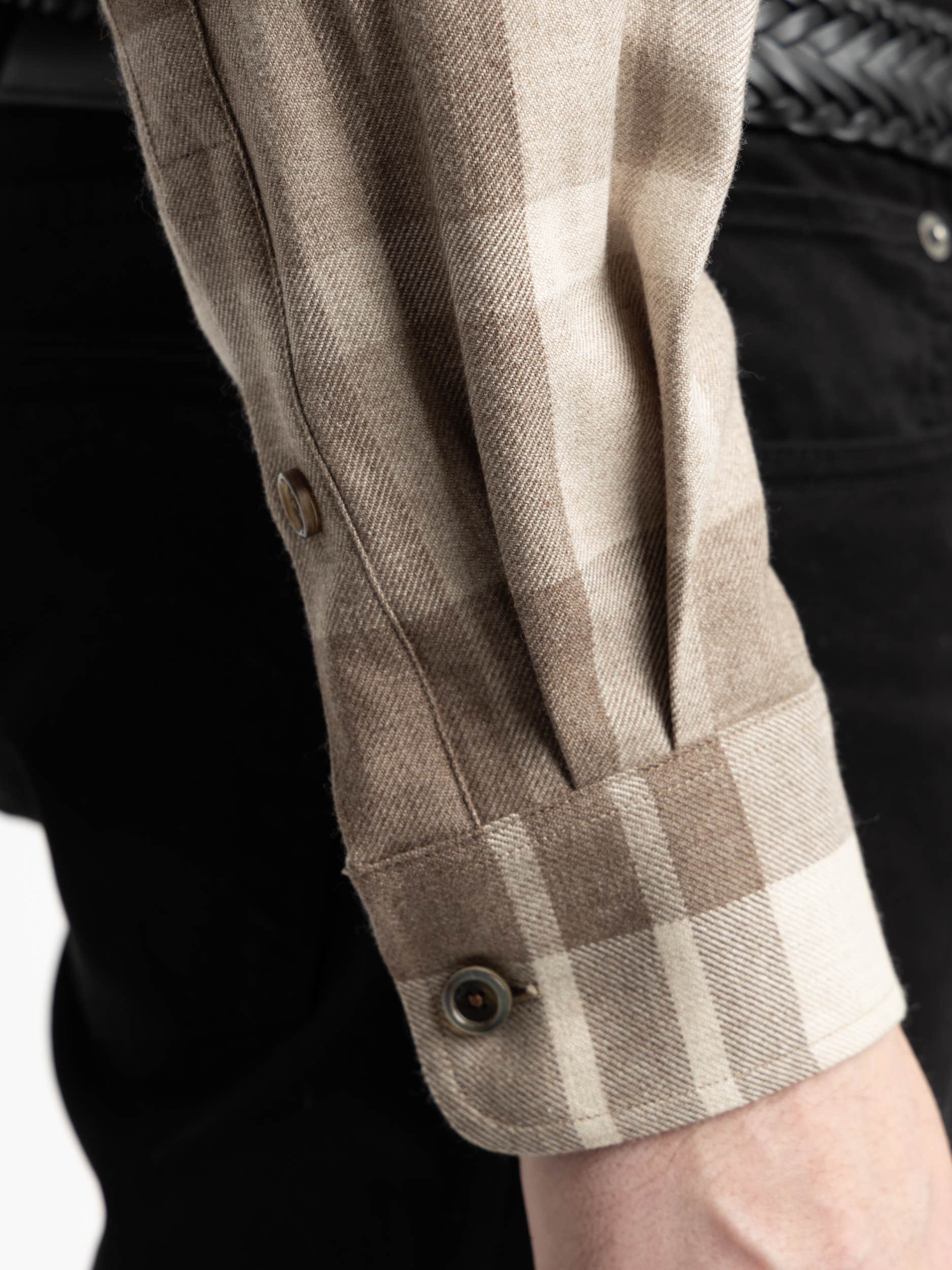 Truffle/Taupe Plaid Wool-Silk-Cashmere Shirt