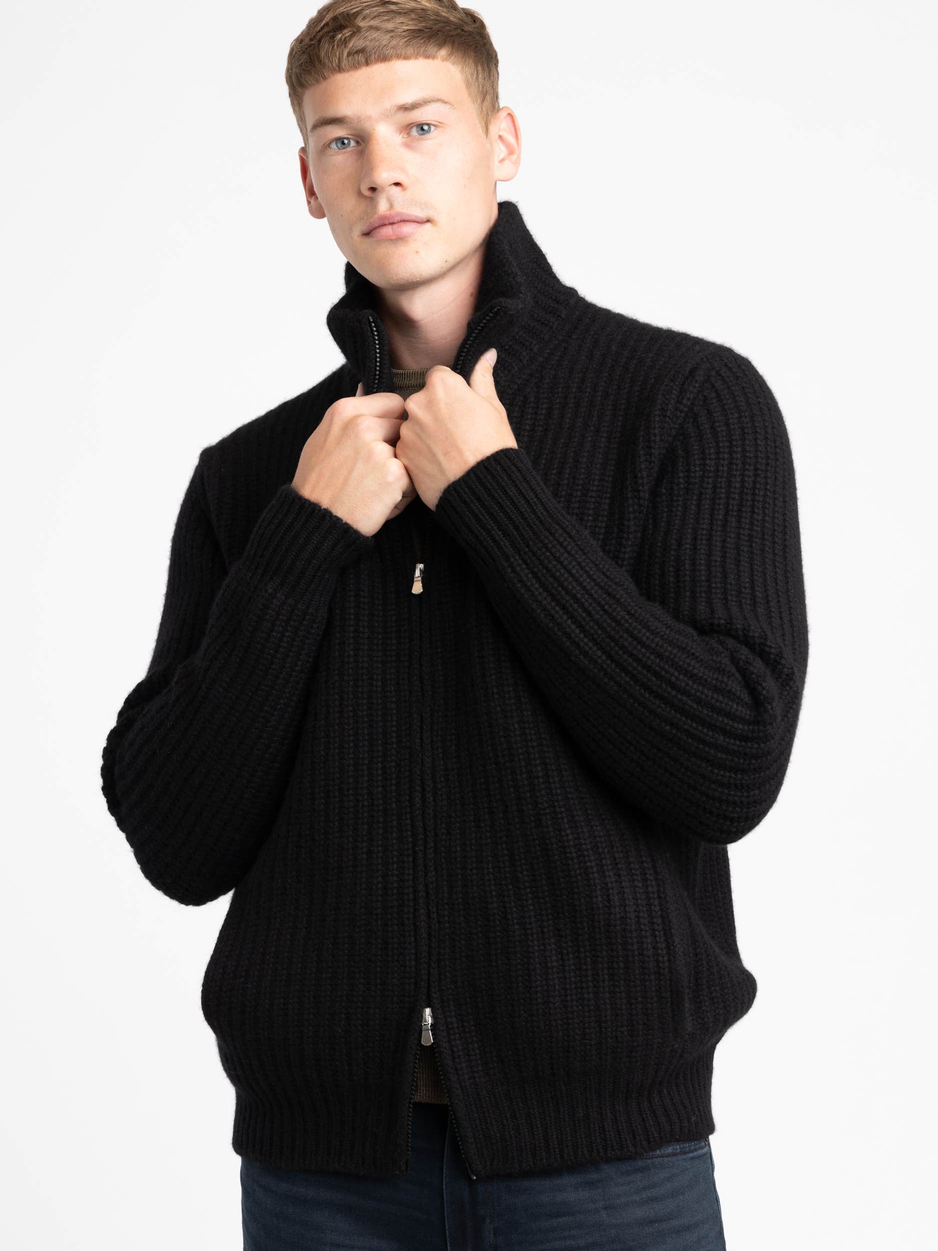 Black Cashmere Full Zip Sweater
