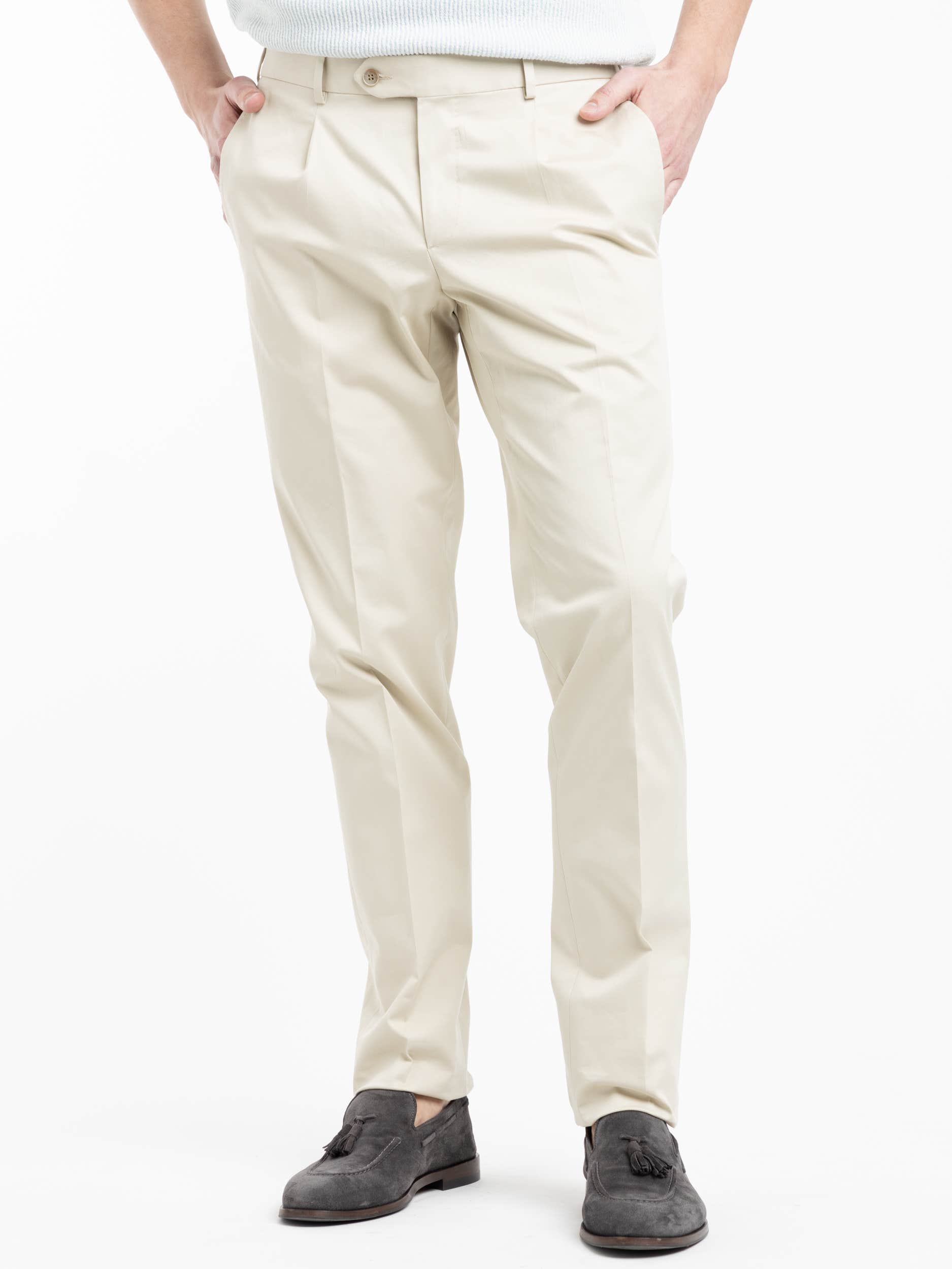Light Brown Cotton Pleated Trousers