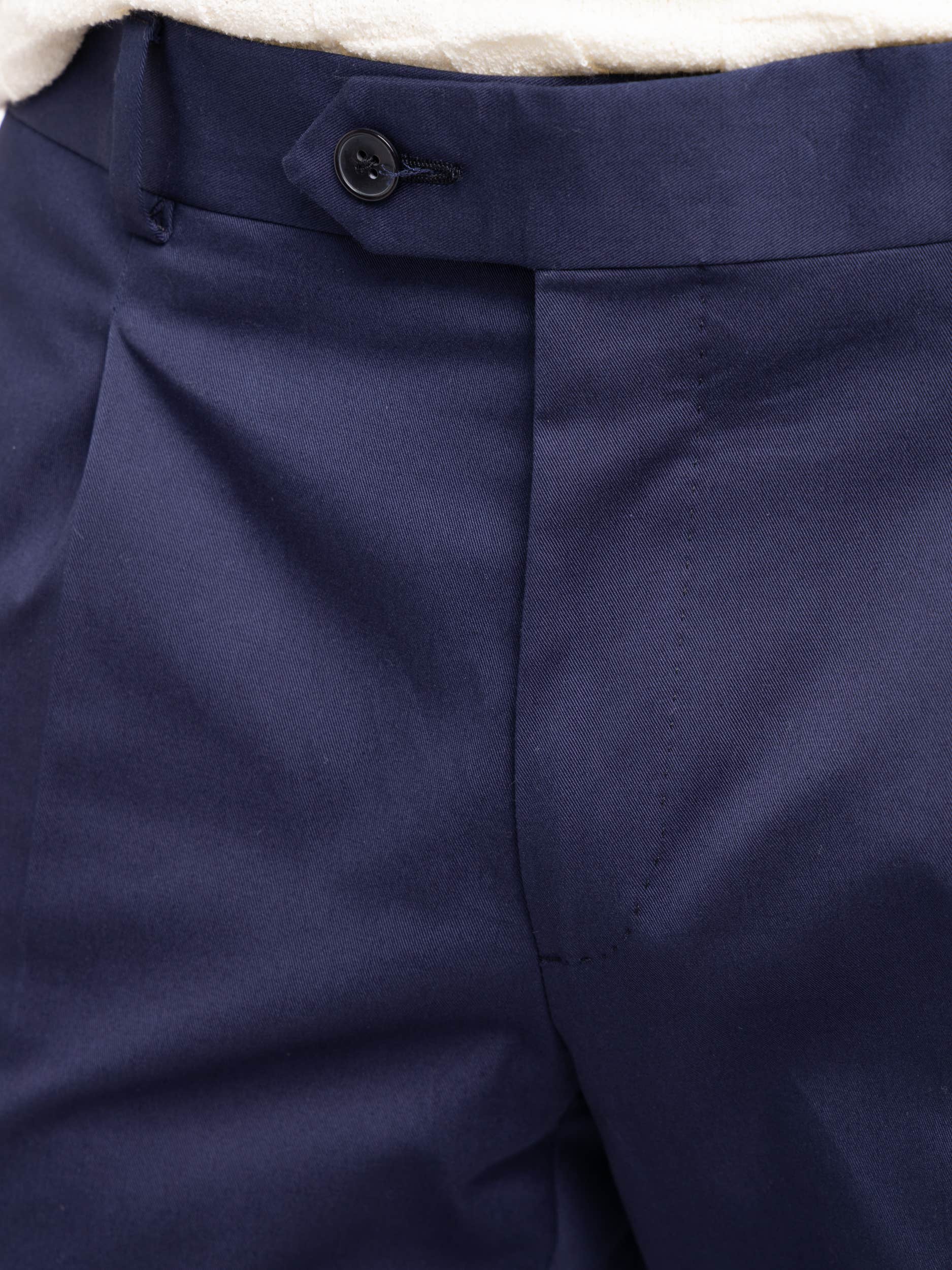 Navy Cotton Pleated Trousers