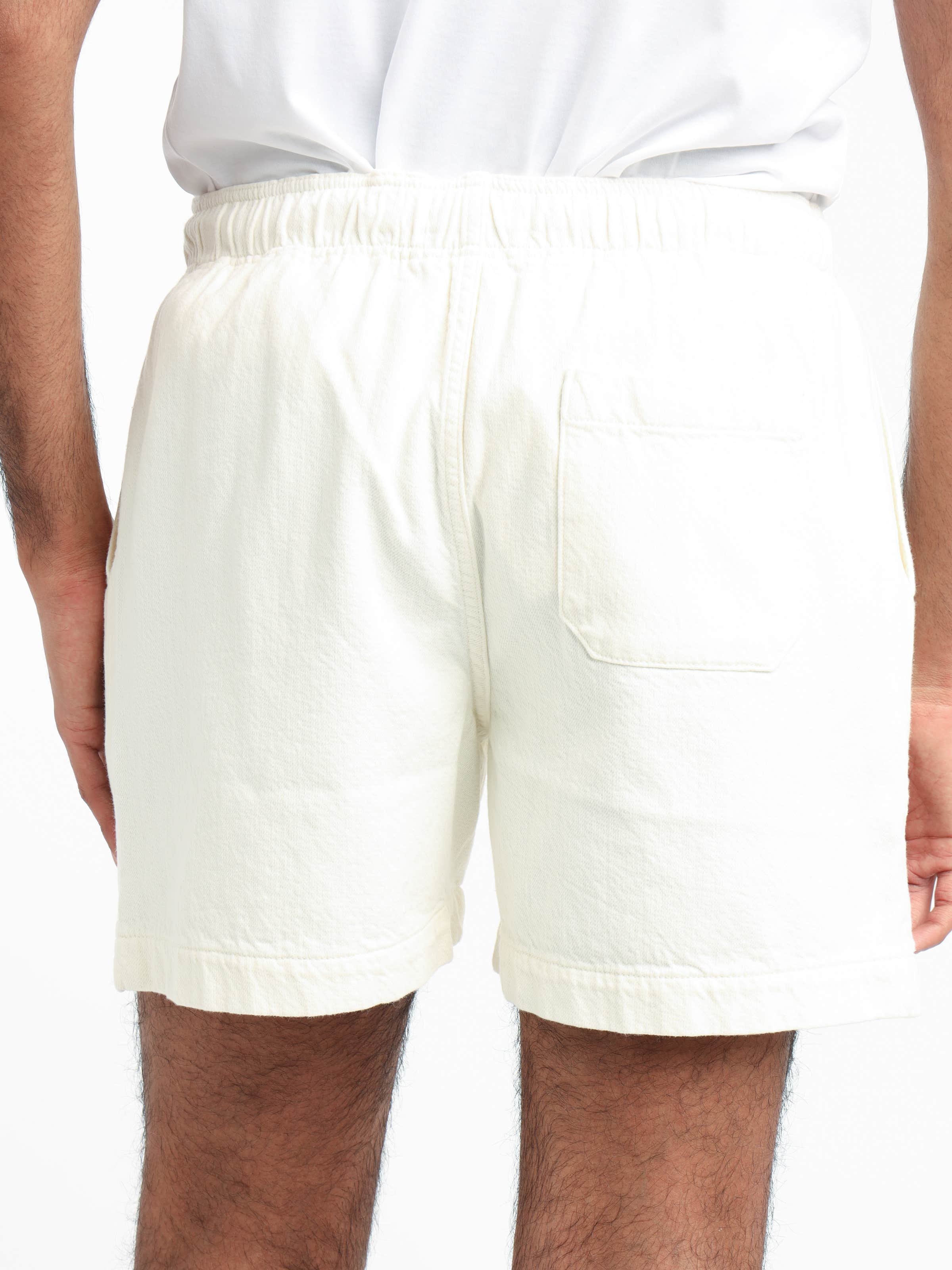 Off White Textured Terry Shorts
